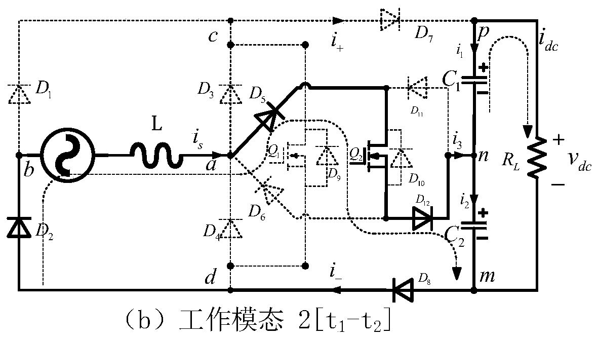 Single-phase two-tube five-level rectifier based on hybrid H bridge