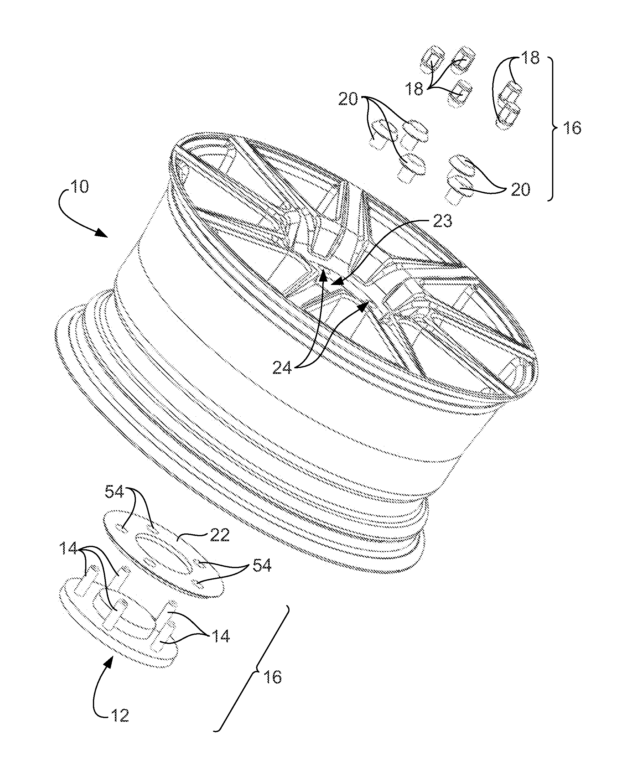 Attachment arrangement for composite wheels