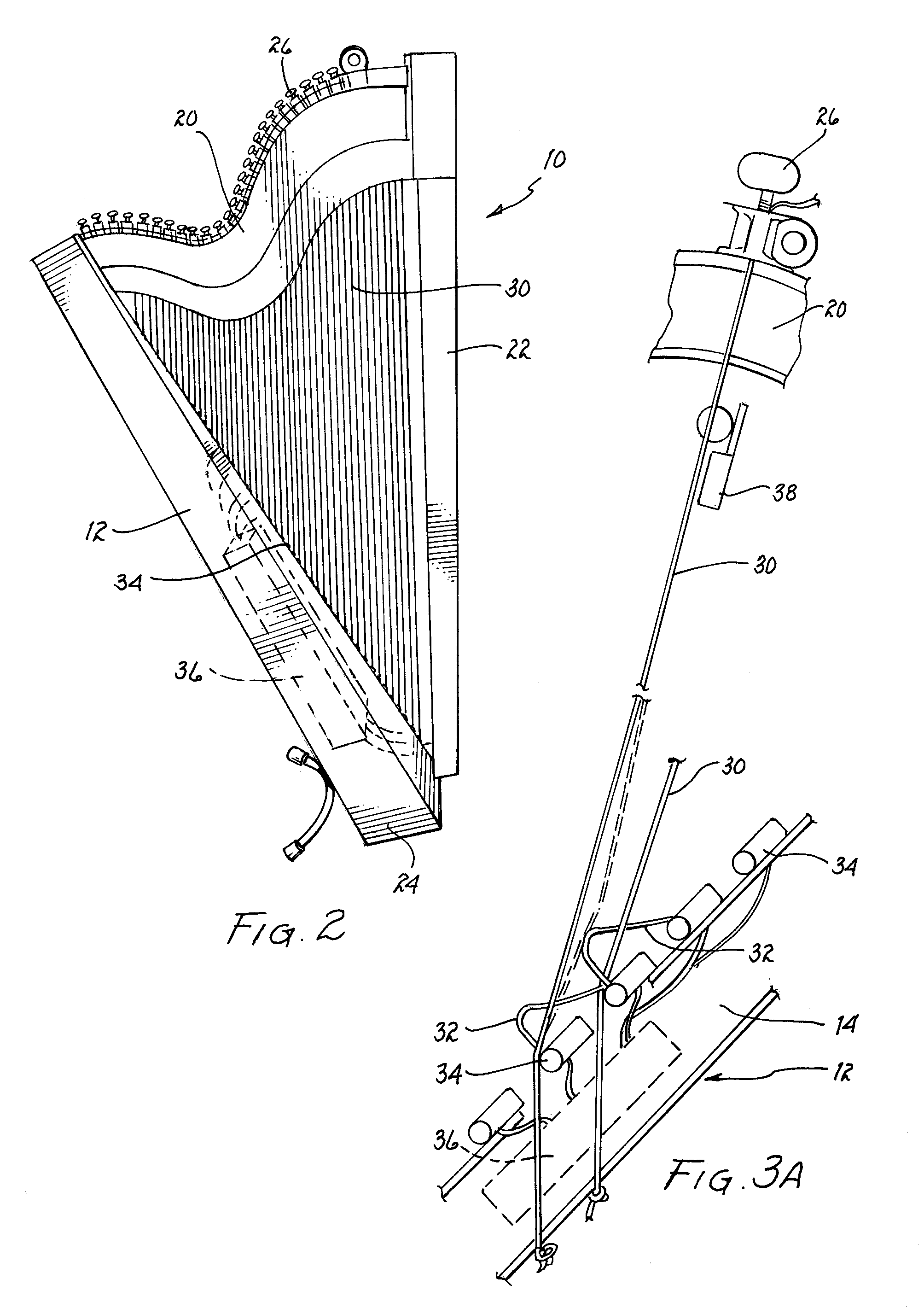 Harp and method of playing therefor