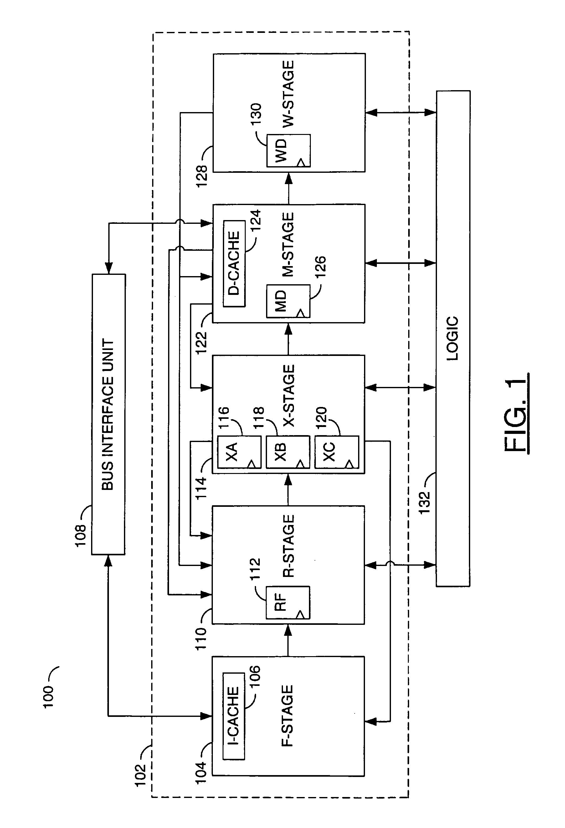 Processor pipeline stall based on data register status