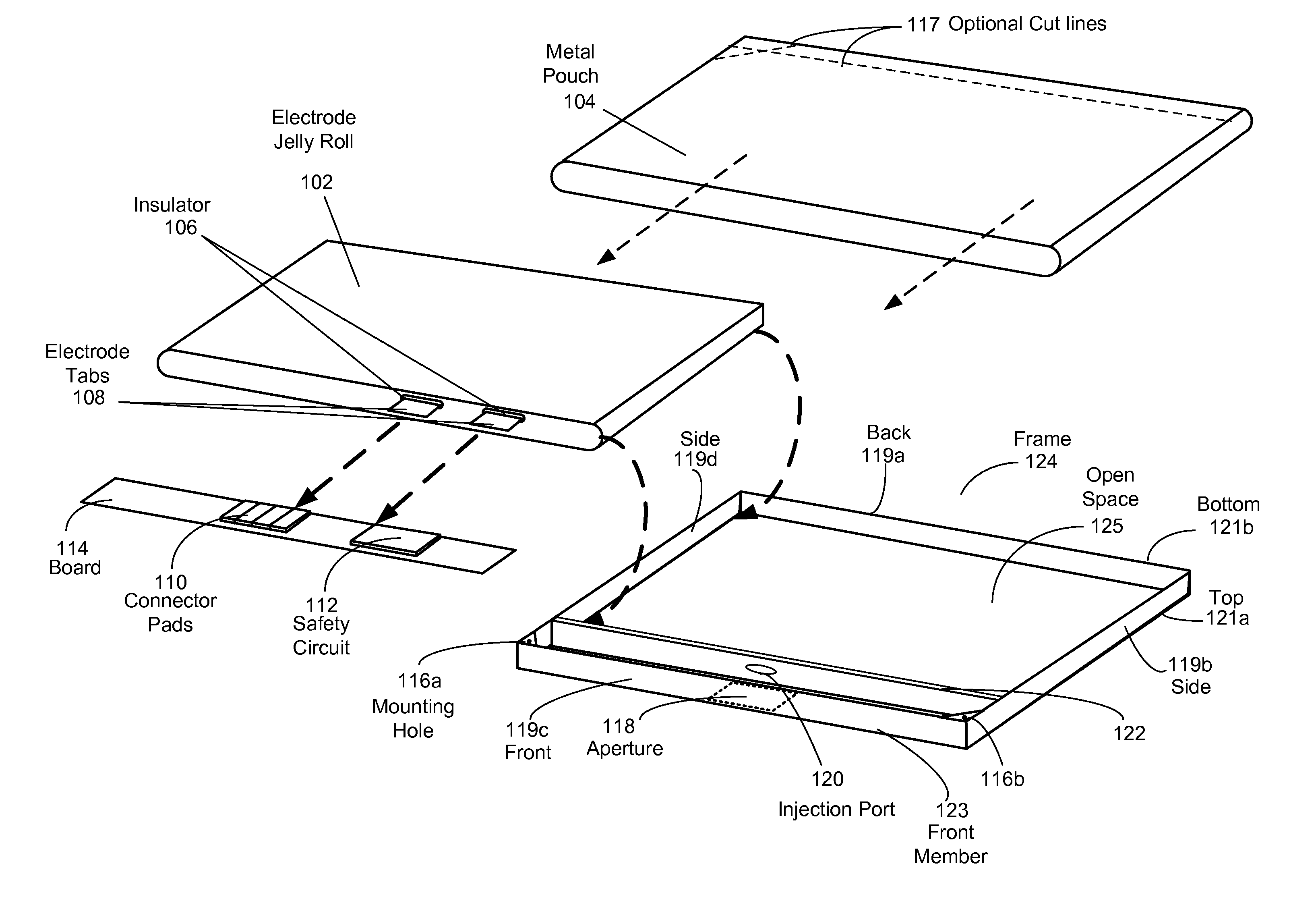 Integrated frame battery cell