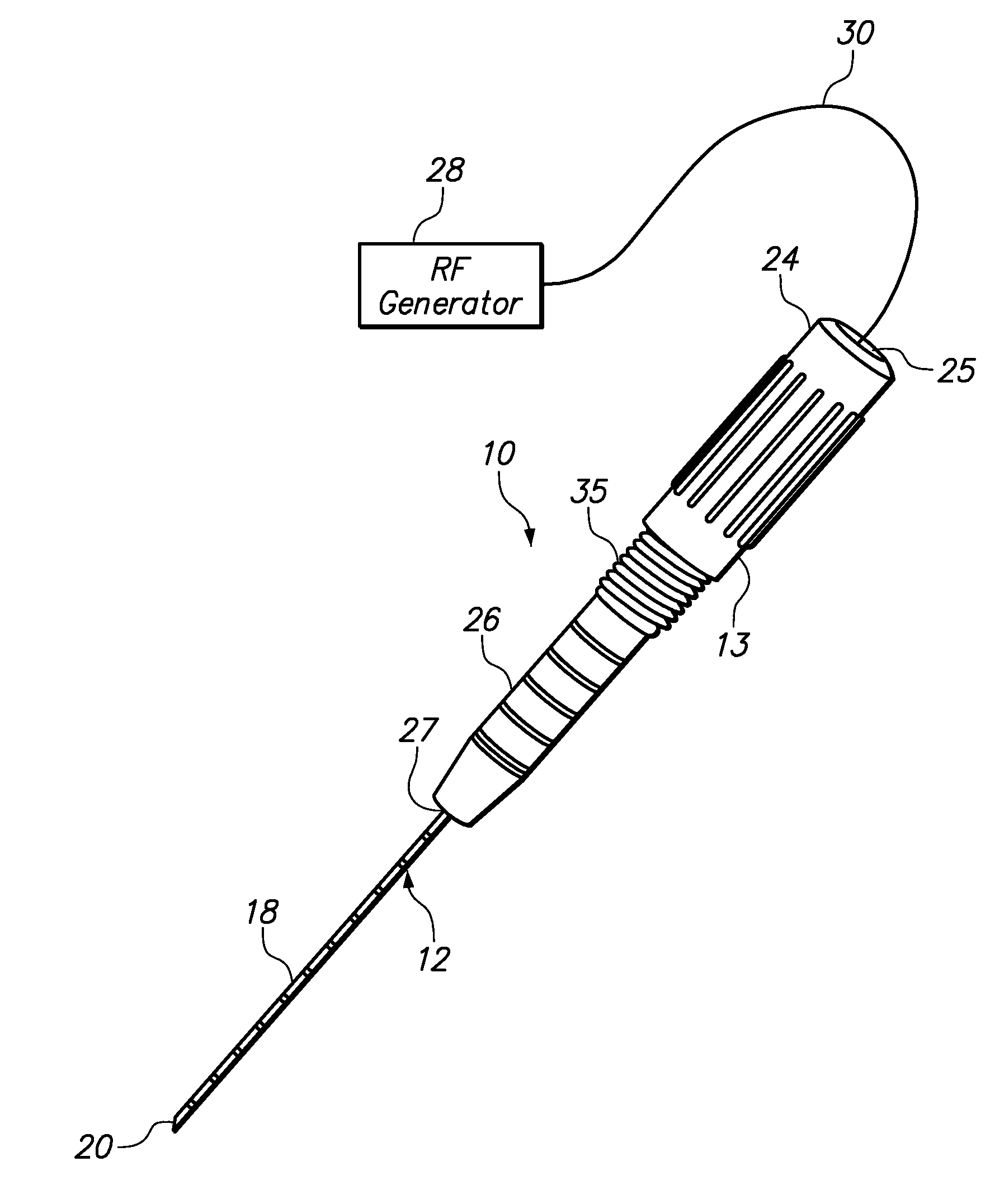 RF ablation probe array advancing device