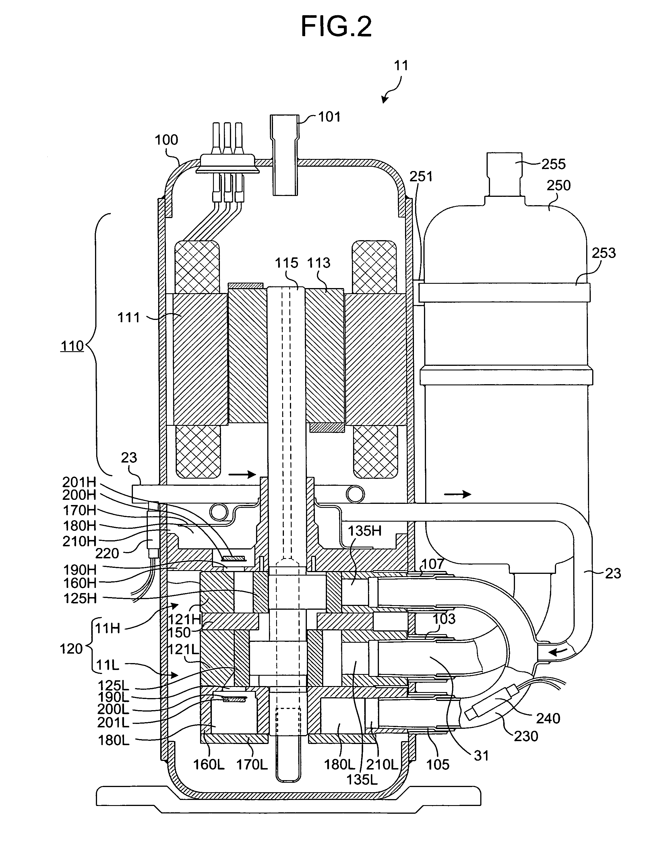 Injectable two-staged rotary compressor and heat pump system