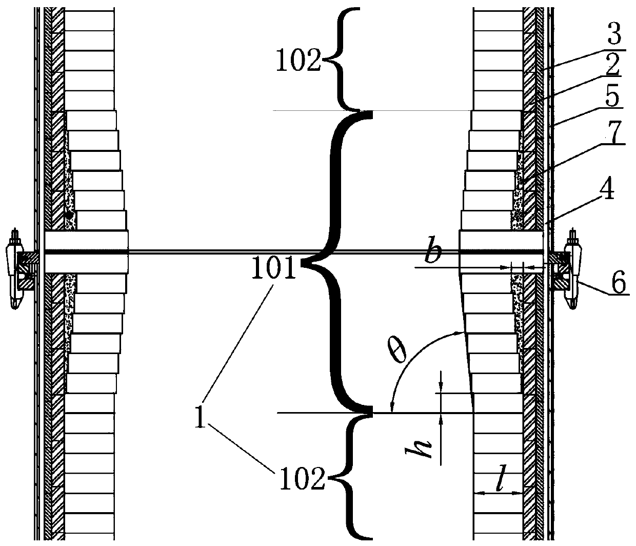 Working layer refractory brick piling structure restraining splashing and nodulation of RH vacuum tank