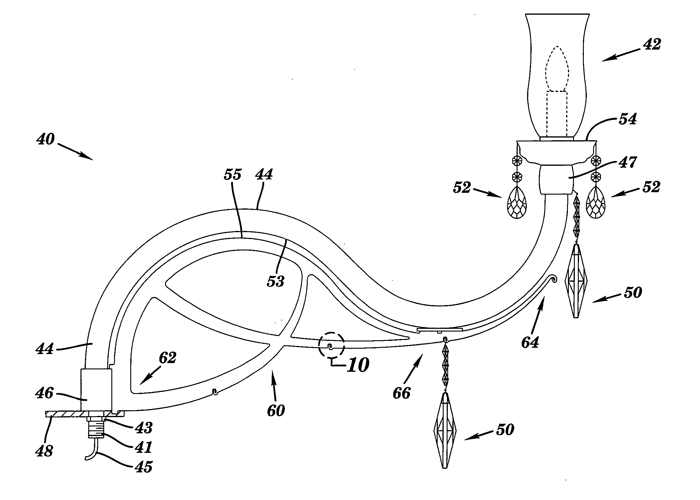 Arrangements, braces, and methods for supporting an arm of an ornamental fixture