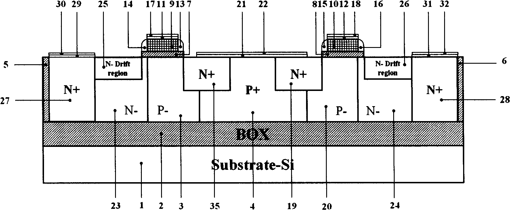 Radio frequency SOI LDMOS device with H-shaped gate