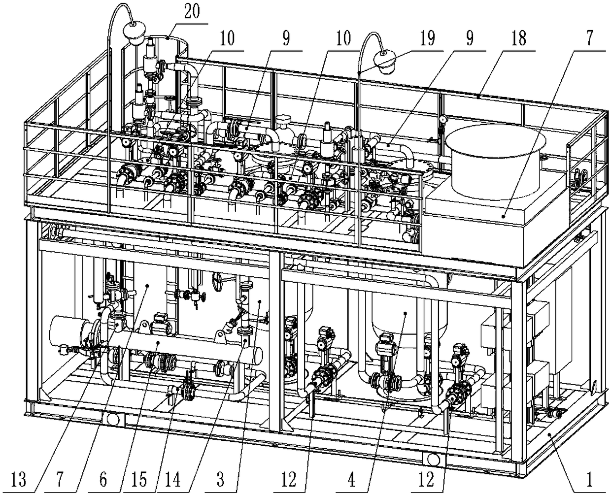 Skid-mounted device for removing heavy hydrocarbon components in natural gas