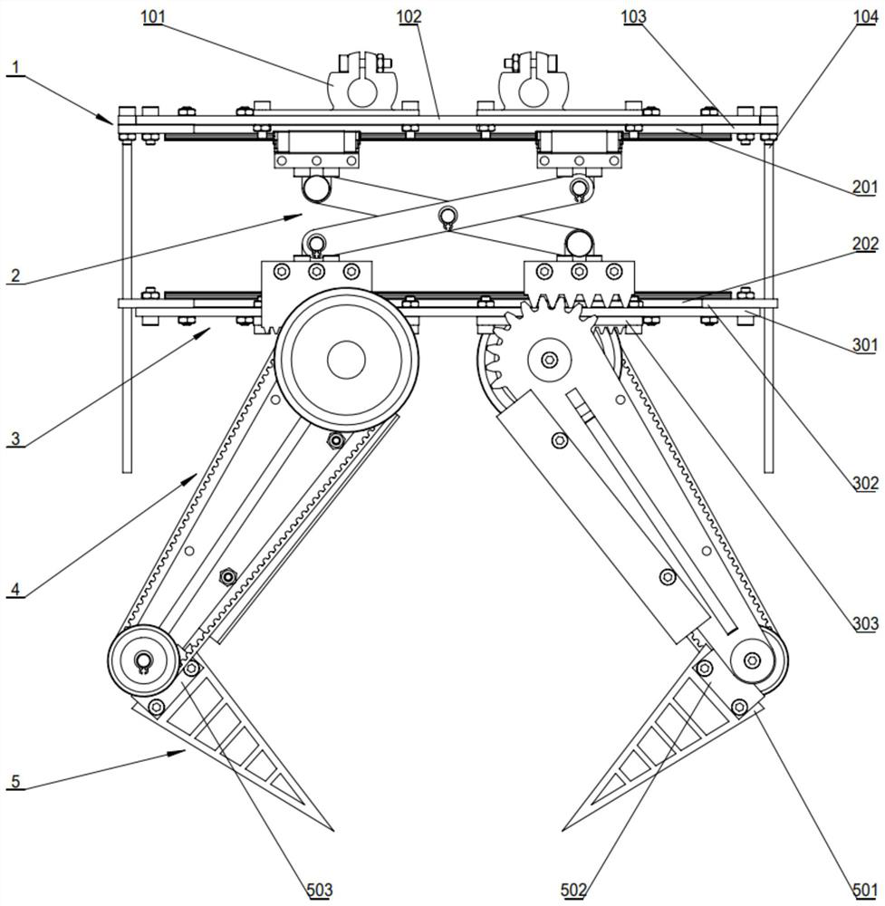 A passive clamping mechanism coupled with gears and pulleys