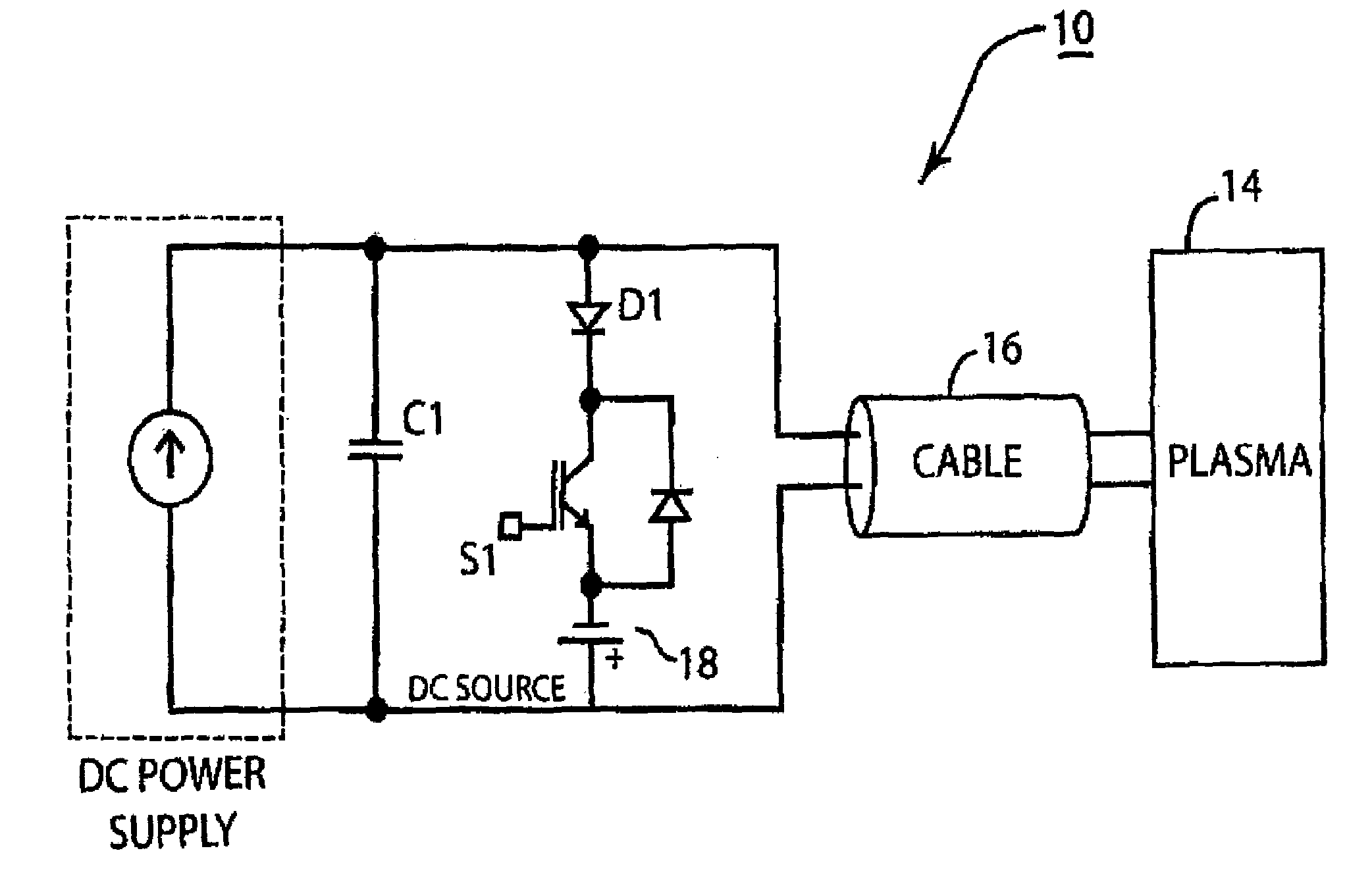 Apparatus and method for fast arc extinction with early shunting of arc current in plasma