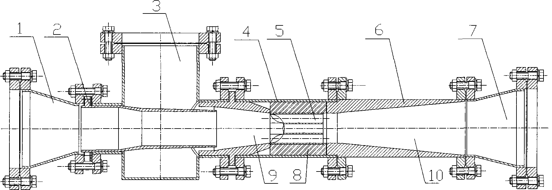 Large caliber acoustic velocity-variable supercharging heat-exchanging system