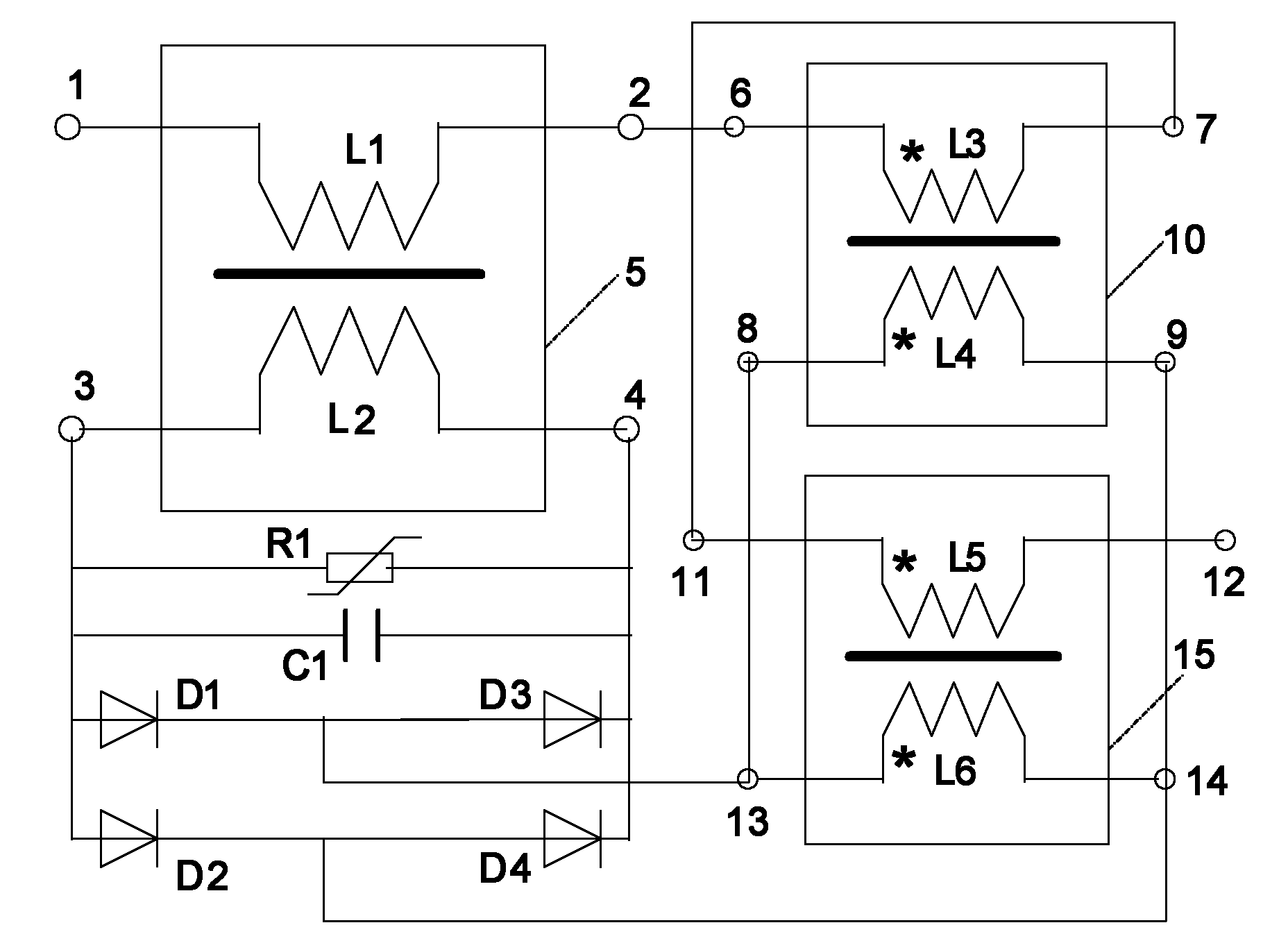 Short circuit current limiter controlled by current transformers