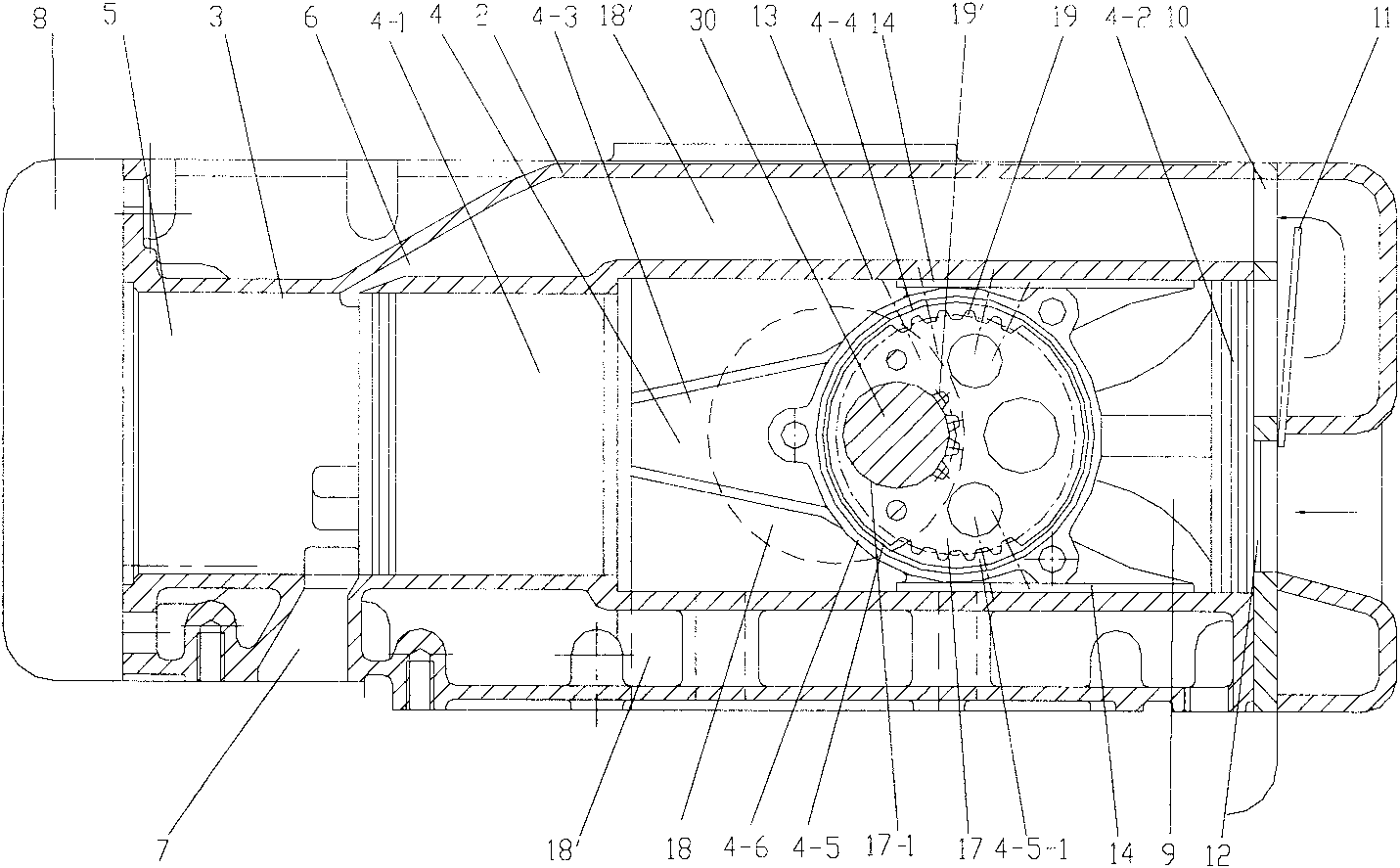 Single cylinder two-stroke internal-combustion engine with crank circular slide block