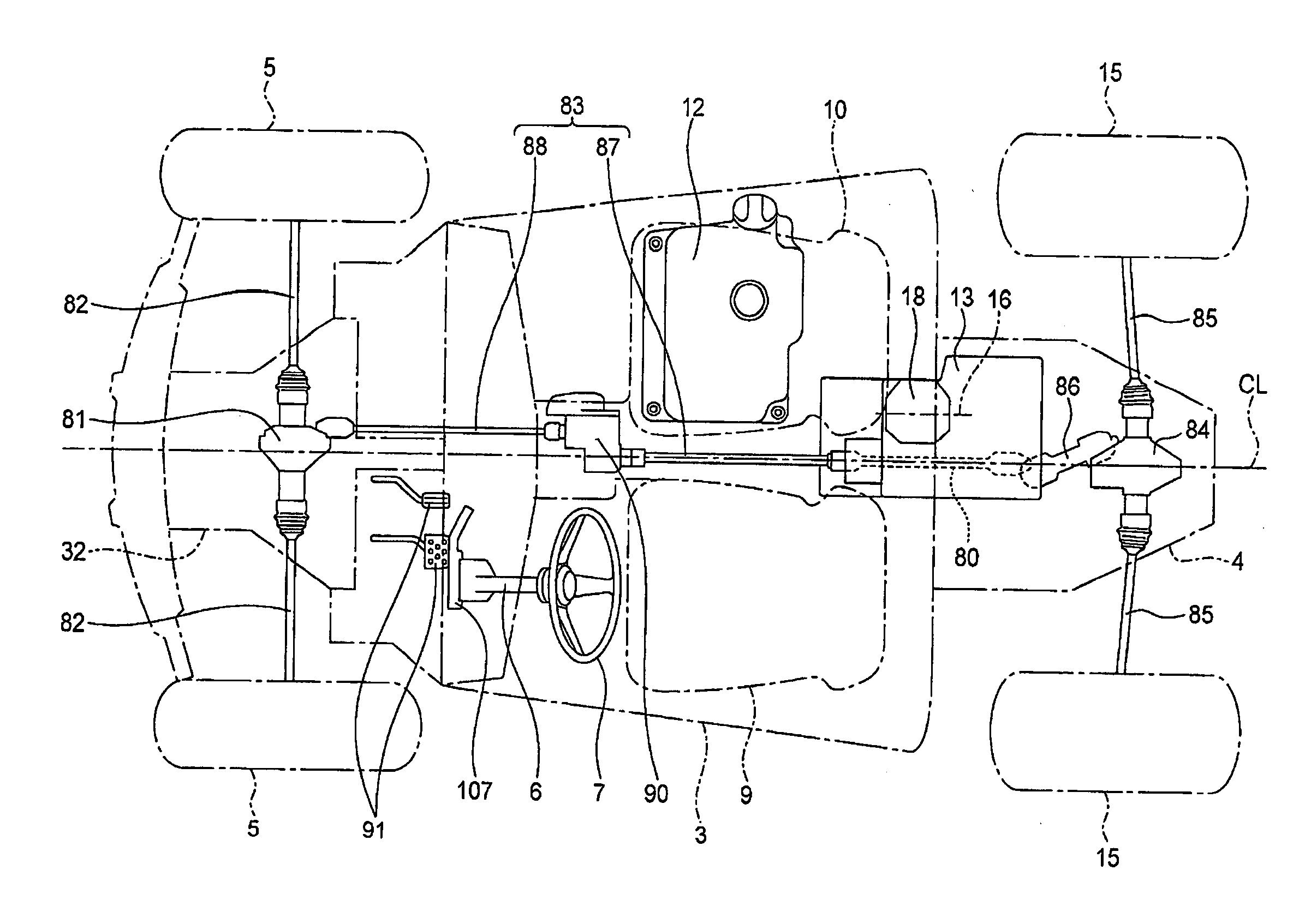 Arrangement of components in a vehicle, and vehicle incorporating same