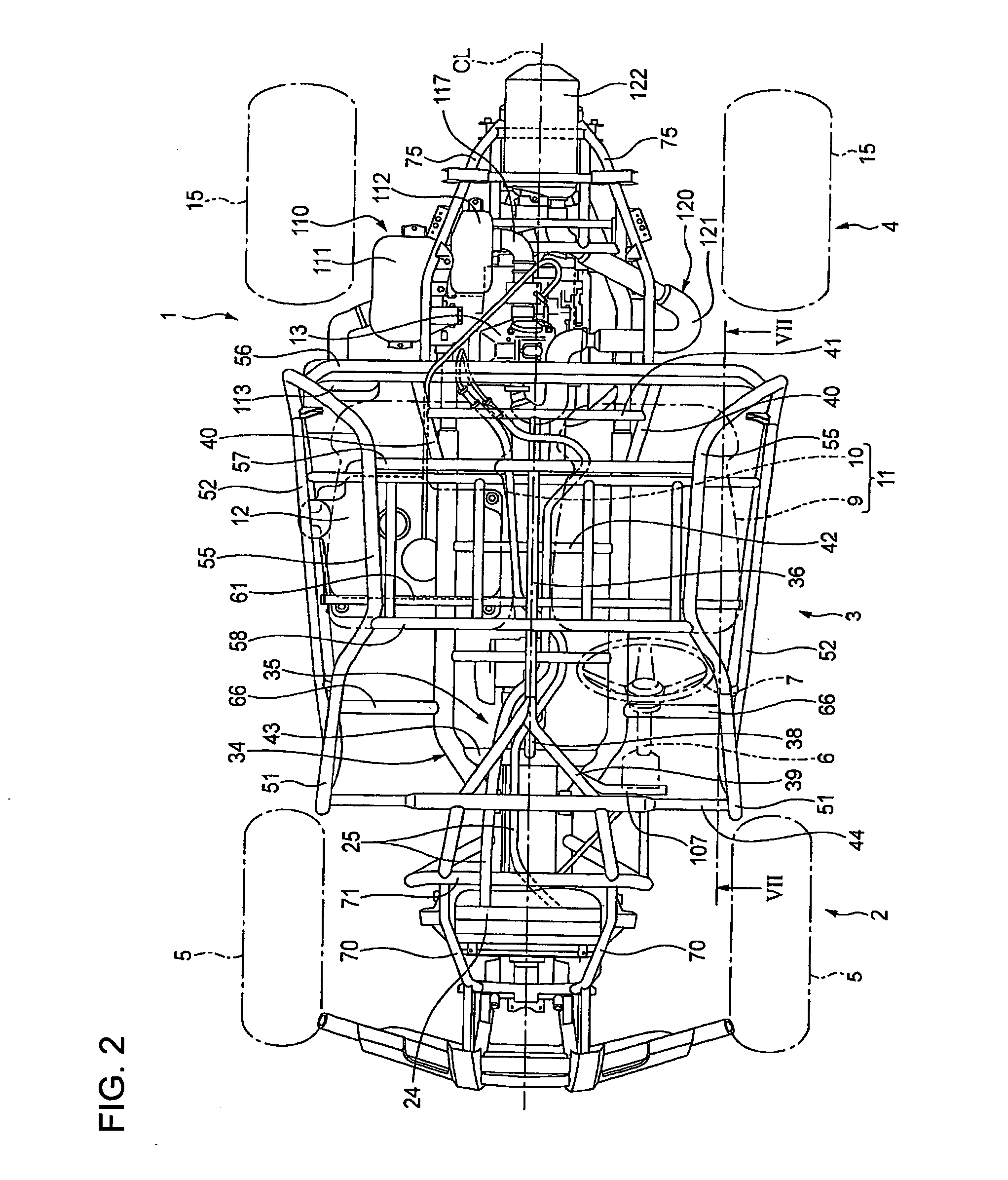 Arrangement of components in a vehicle, and vehicle incorporating same