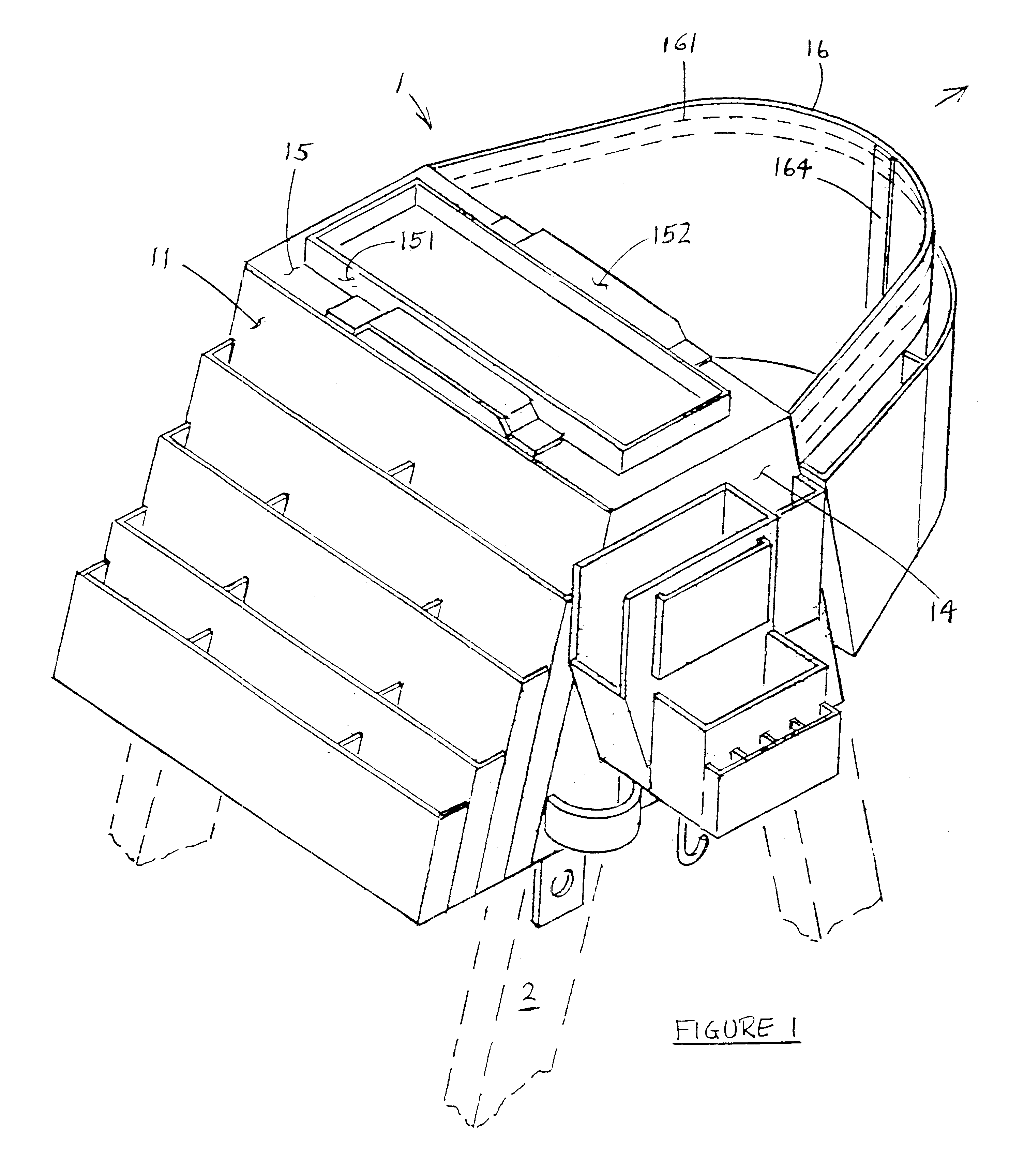 Flexible truncated-pyramidally-shaped tool and material holder with a distended paint pail pouch for removable use atop a step ladder