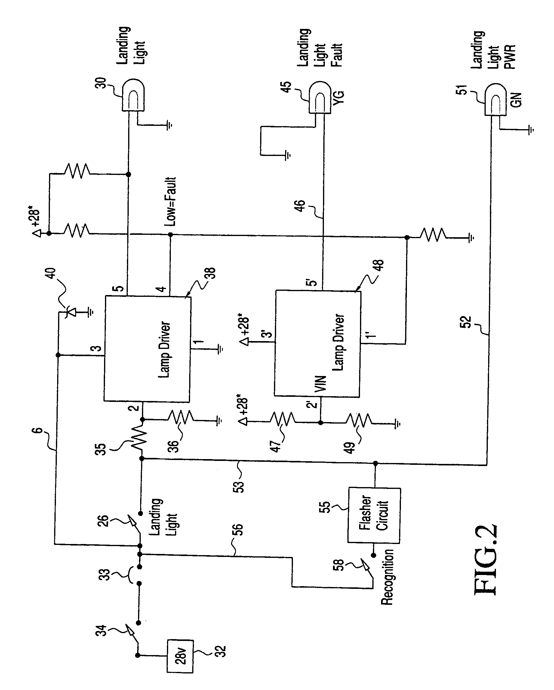 Landing light fault annunciator