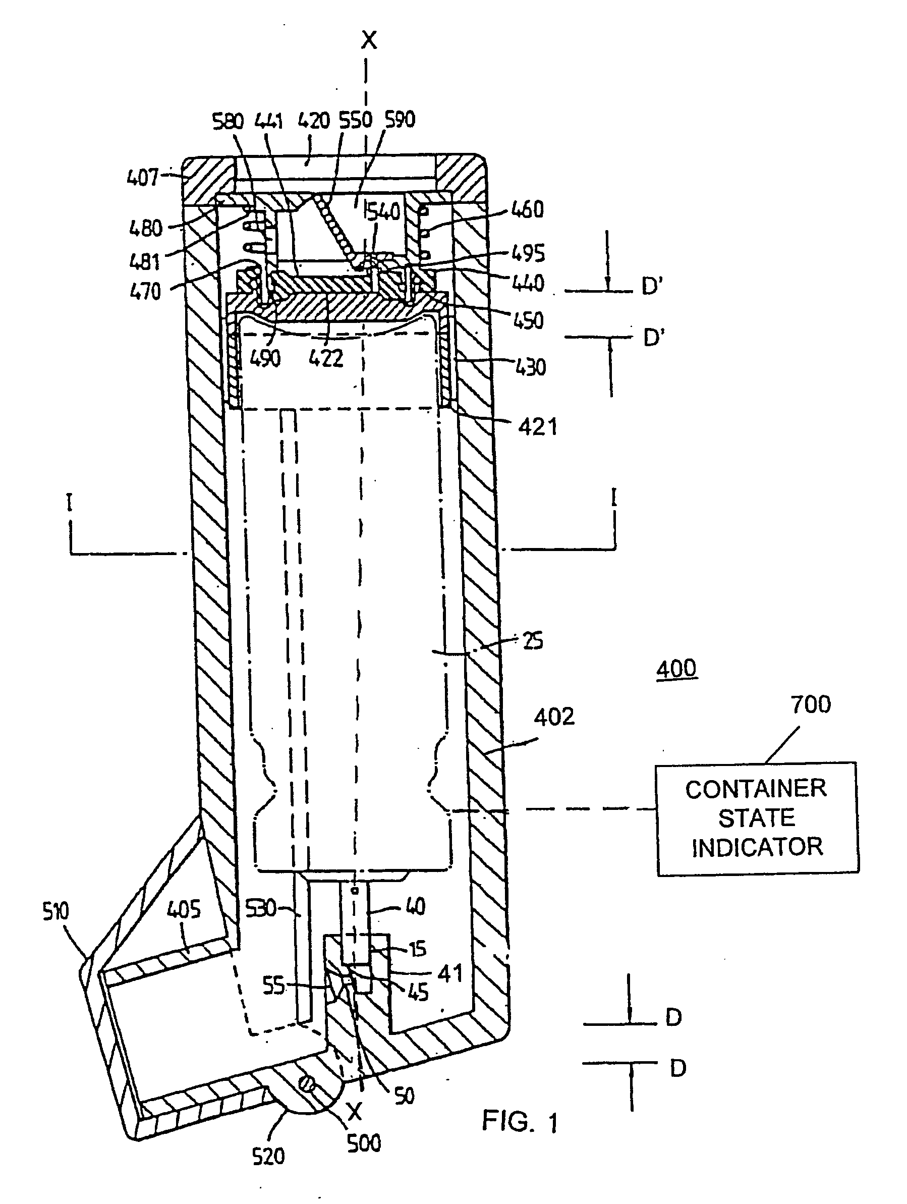 Medicament dispensing device with a display indicative of the state of an internal medicament reservoir