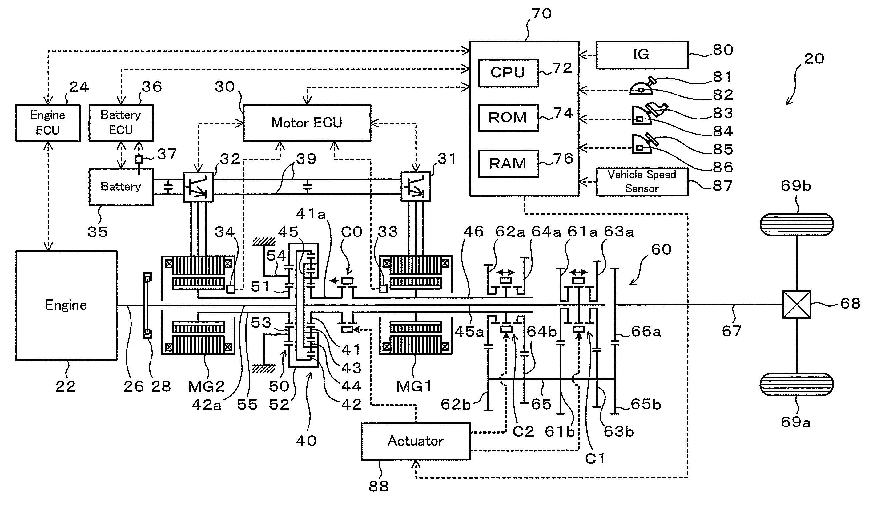 Power output apparatus, vehicle equipped with power output apparatus, and control method of power output apparatus