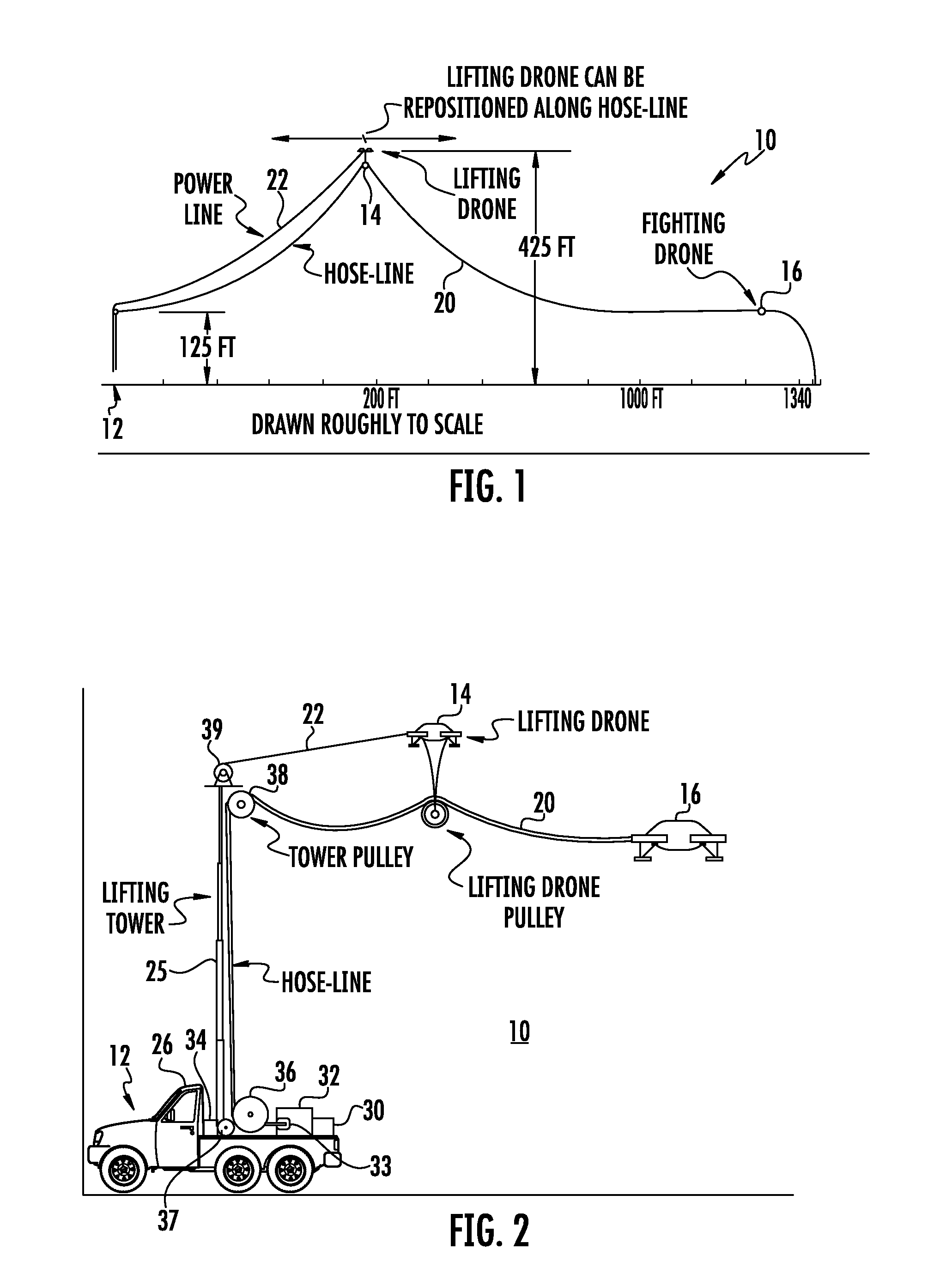 Tethered unmanned aerial vehicle fire fighting system