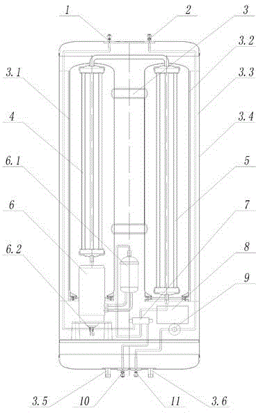 A host device with a compressor and a heat exchanger placed in a double inner tank