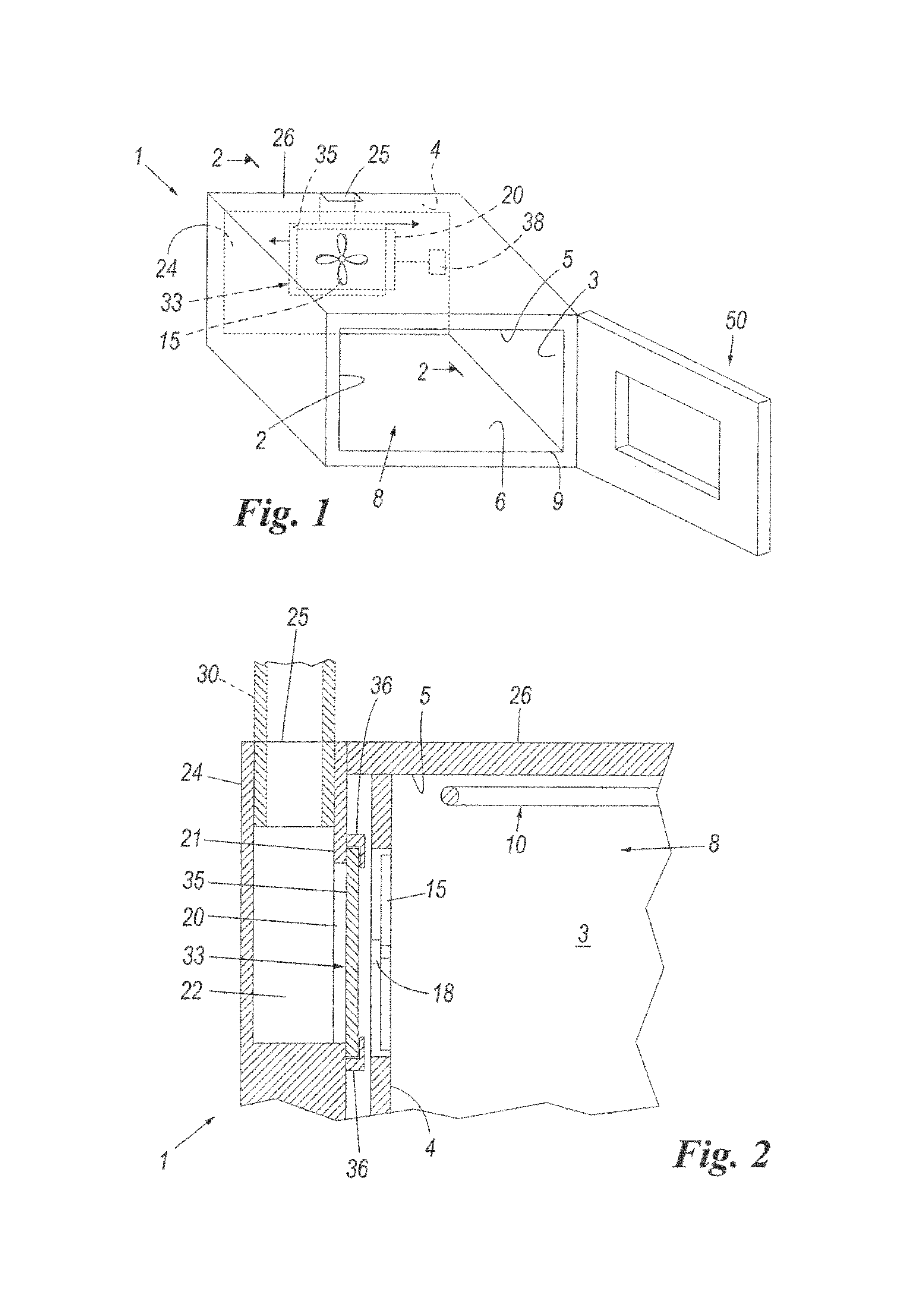 Oven provided with aperture for air entry into its cavity