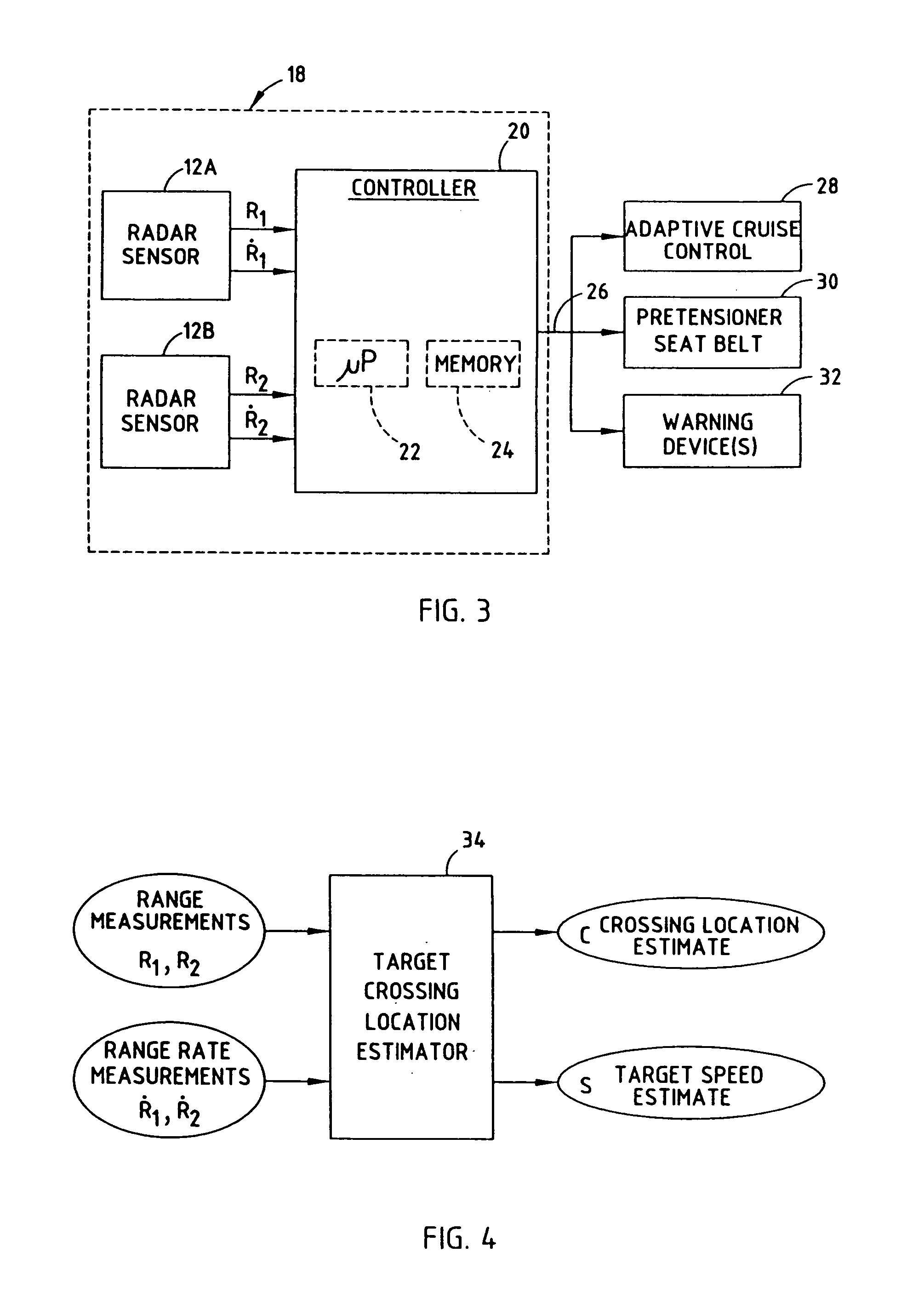 Collision detection system and method of estimating target crossing location