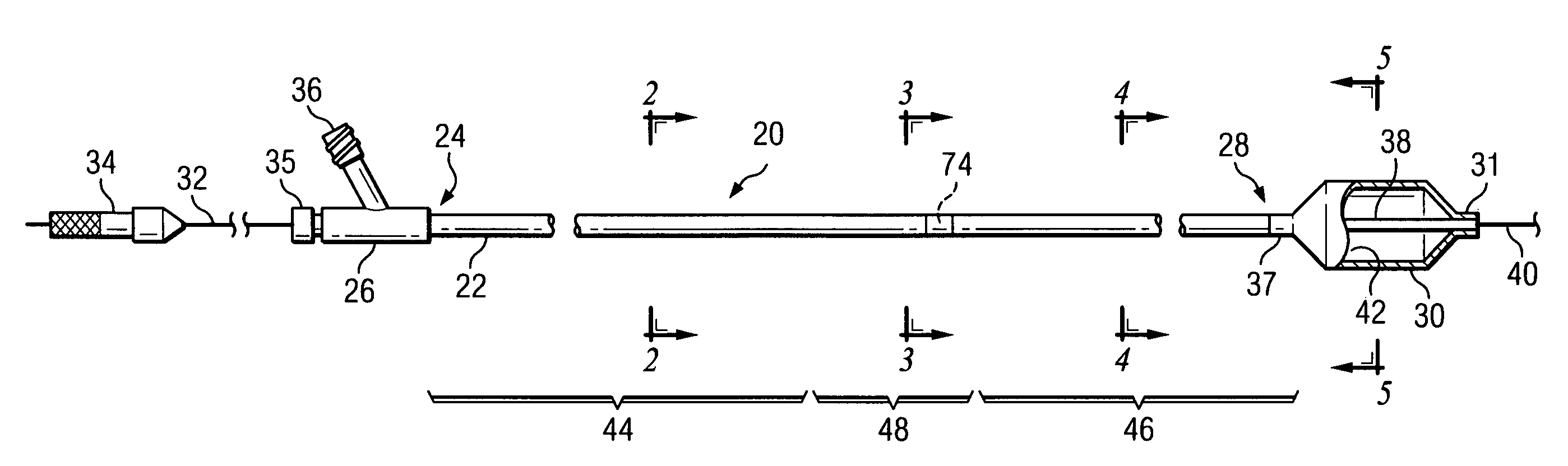 Balloon dilation catheter having transition from coaxial lumens to non-coaxial multiple lumens