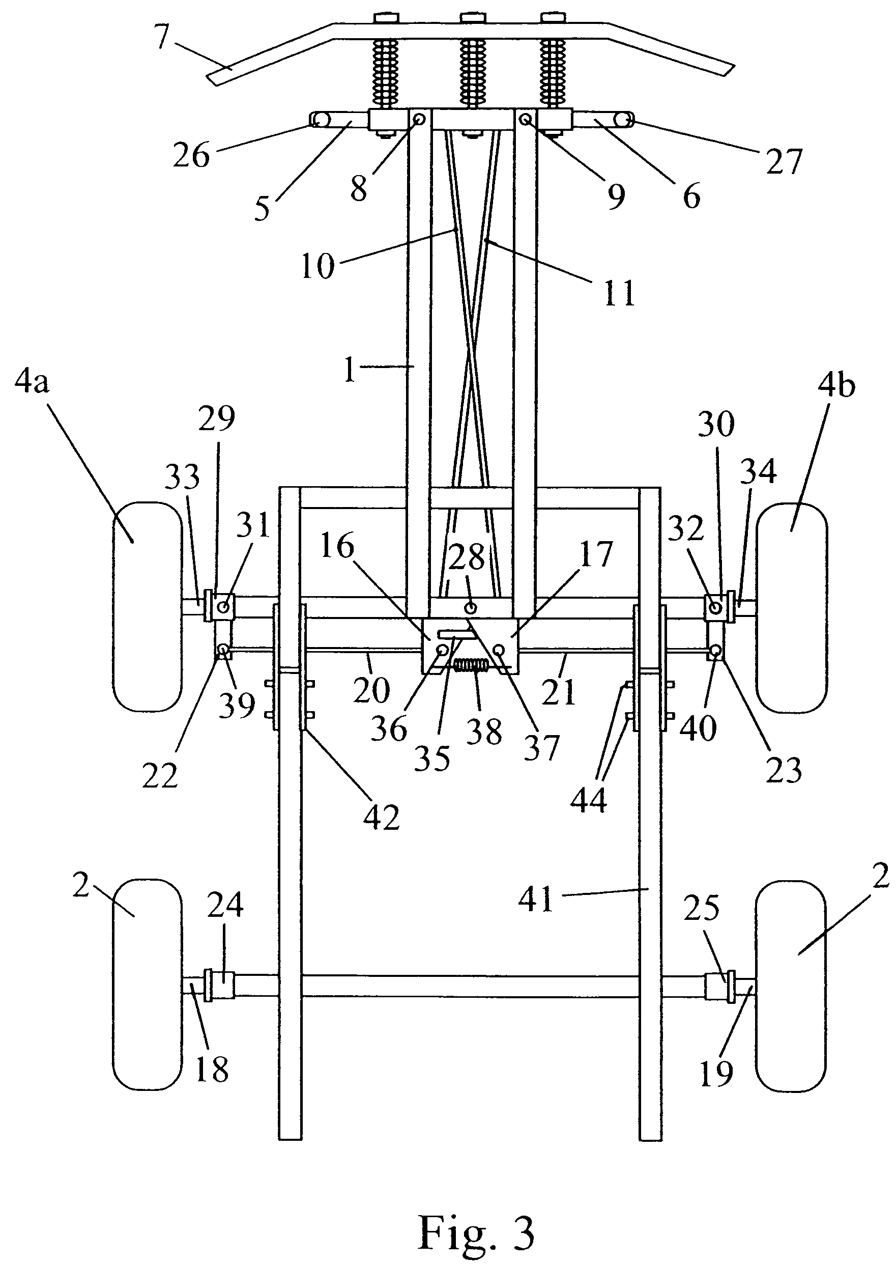 Wheeled vehicle for amusement purposes