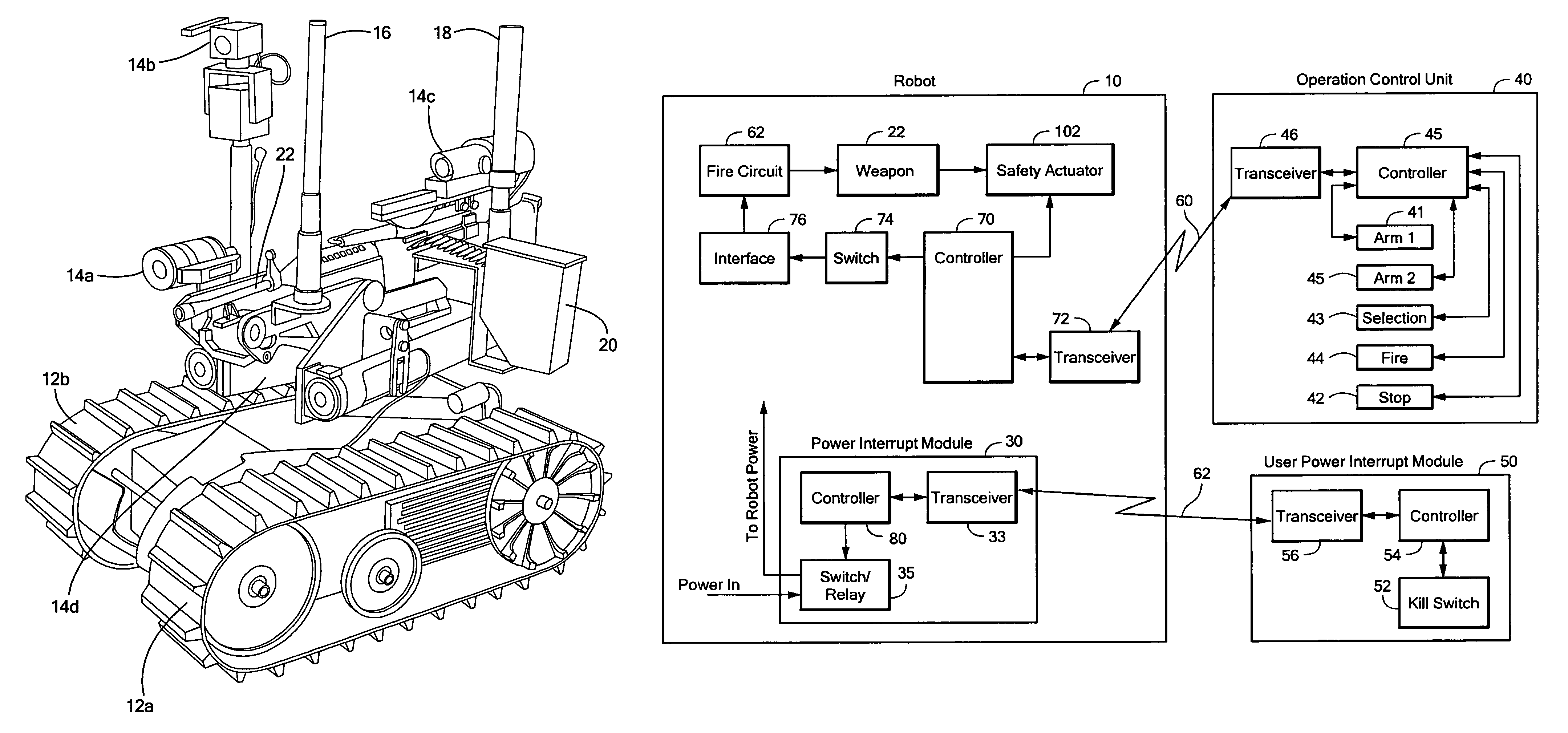 Robot deployed weapon system and safing method