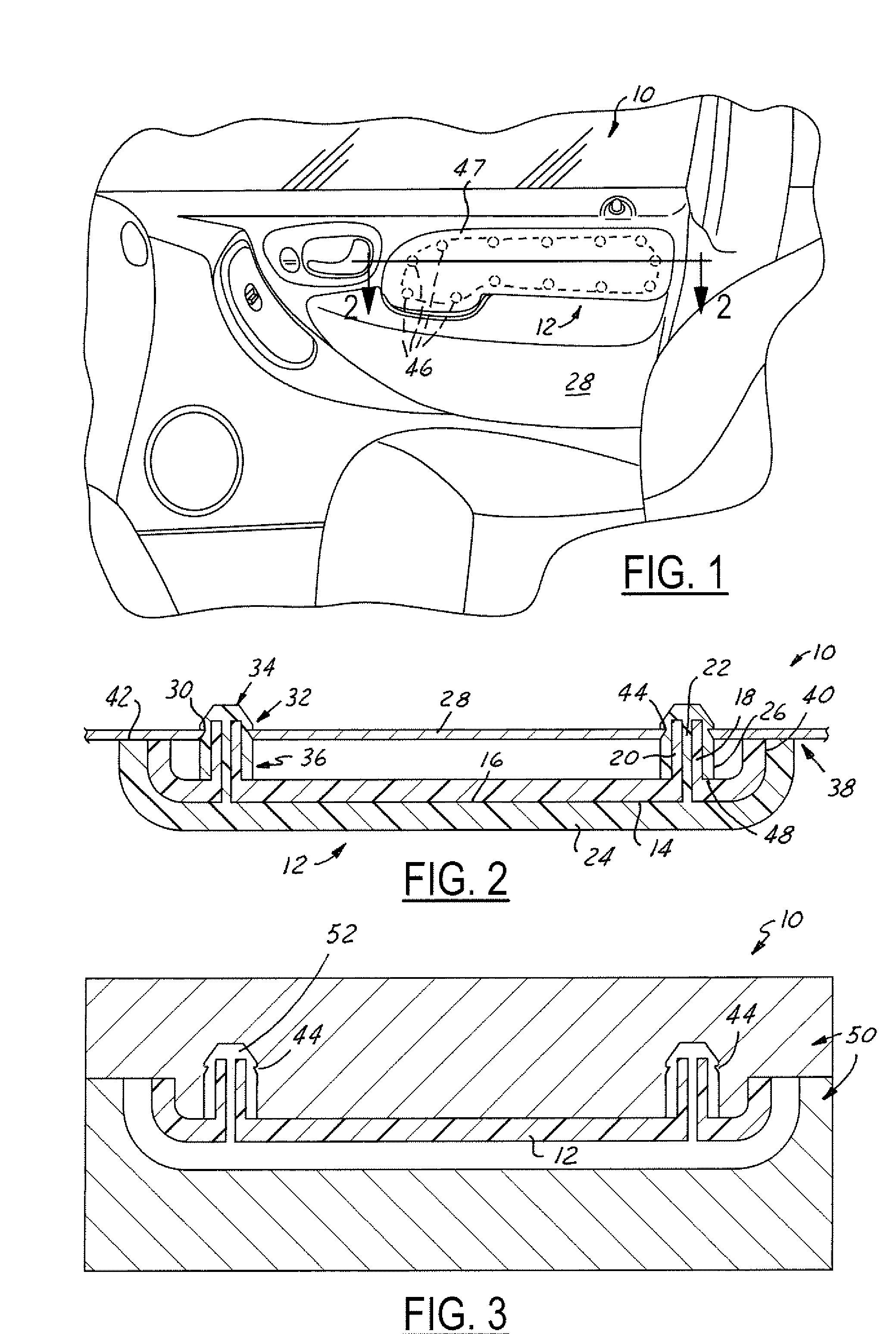 Self sealing heat stake on an overmolded panel