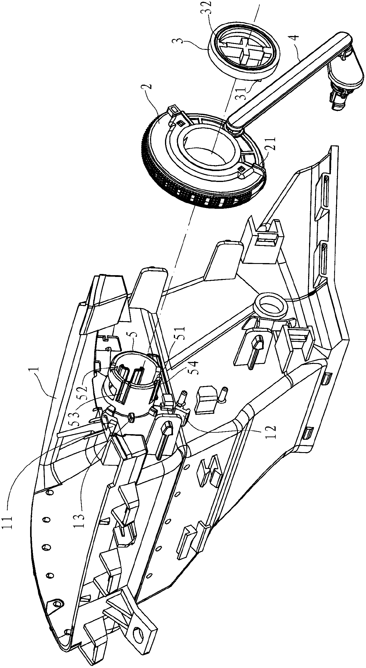 Assembling structure for air outlet shell and wheel disc of automobile air conditioner