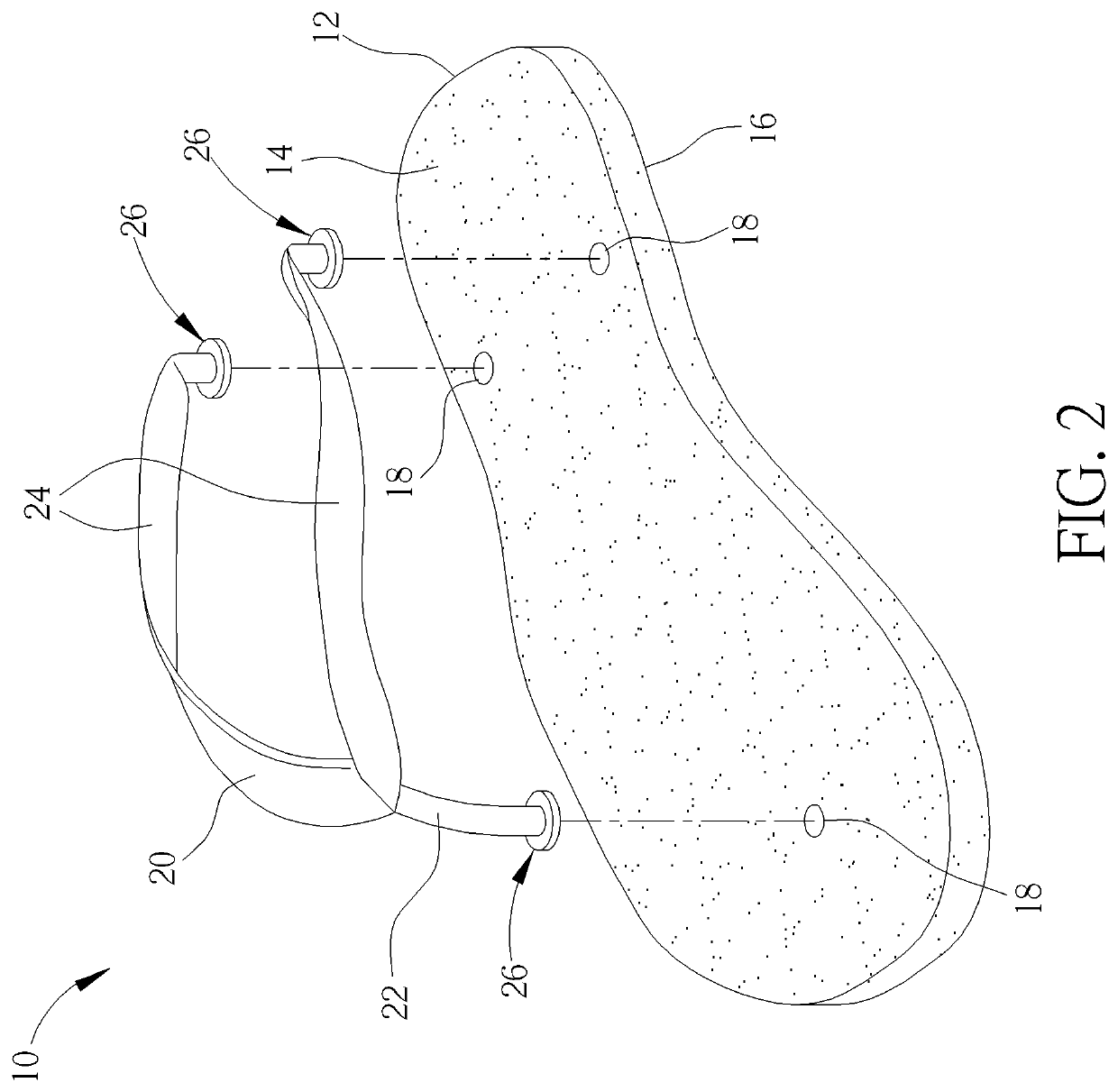 Strap securing structure of footwear article