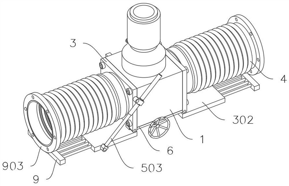 A conveying pipe connection device with adjustment function for sewage treatment