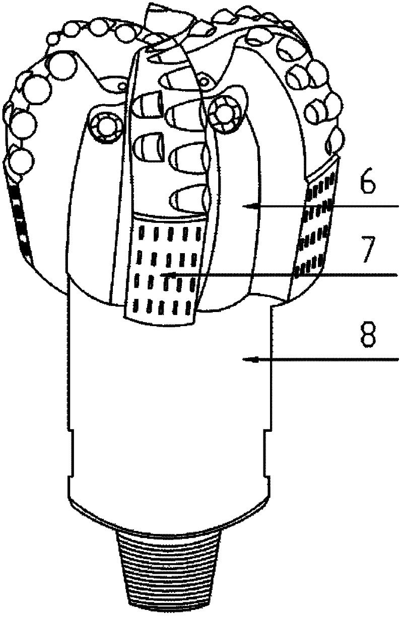 Blade type PDC (Polycrystalline Diamond Compact) drill bit