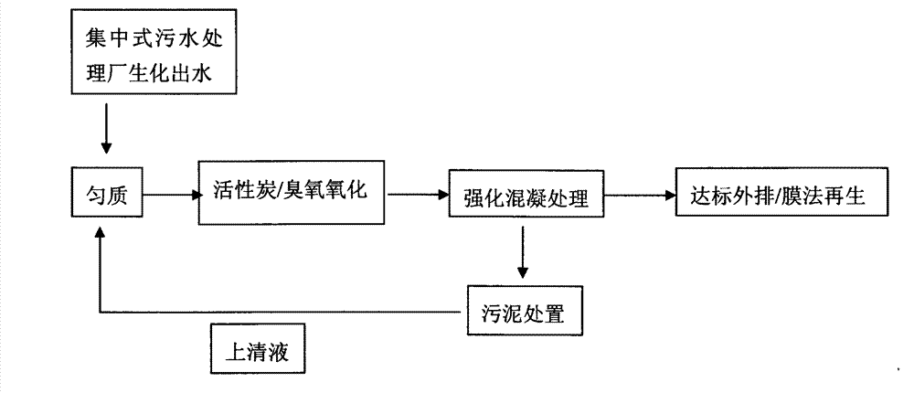 Advanced treatment process for biochemical effluent in centralized sewage treatment plant