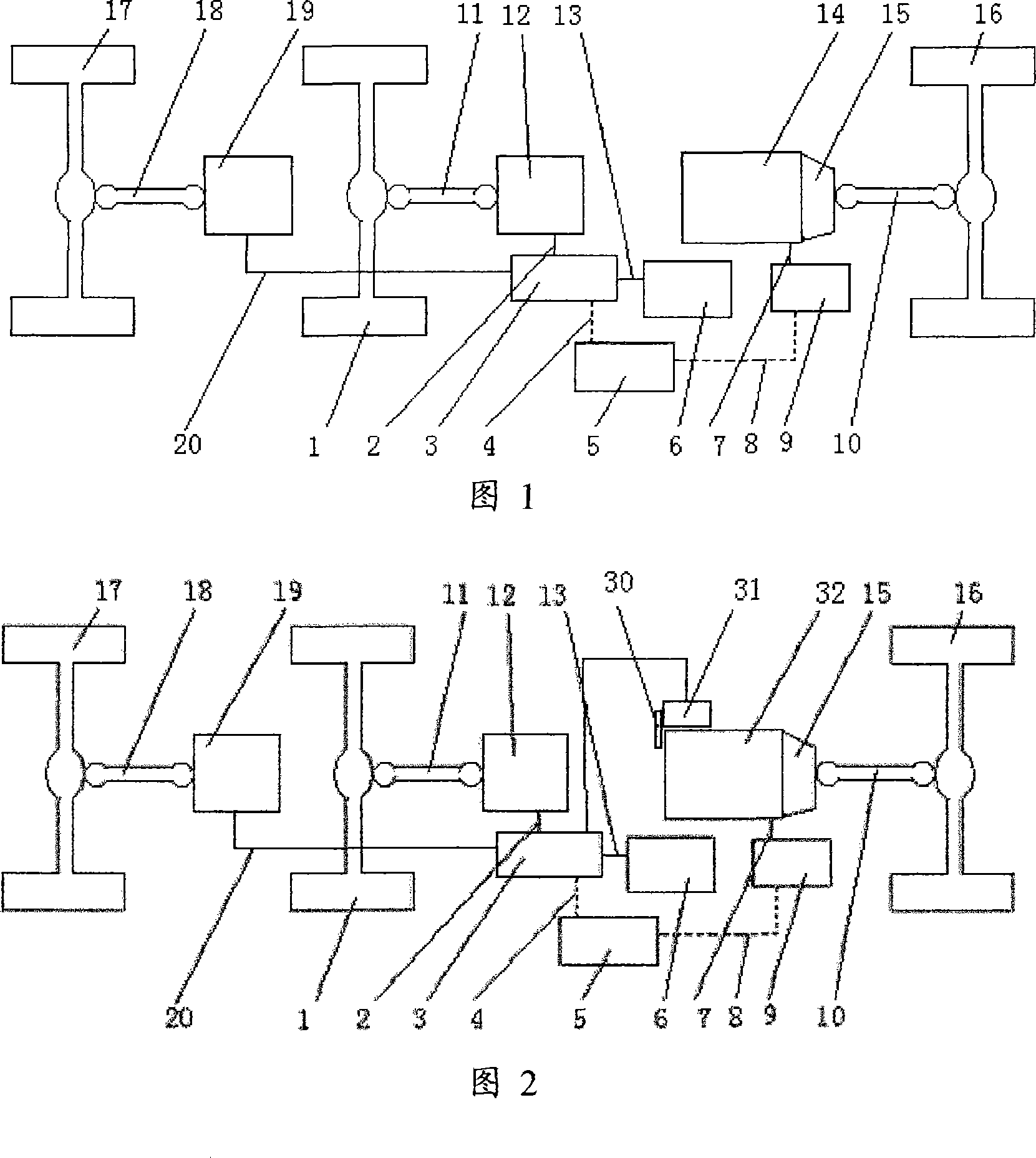 Multiple shaft driving mixed power automobile driving system