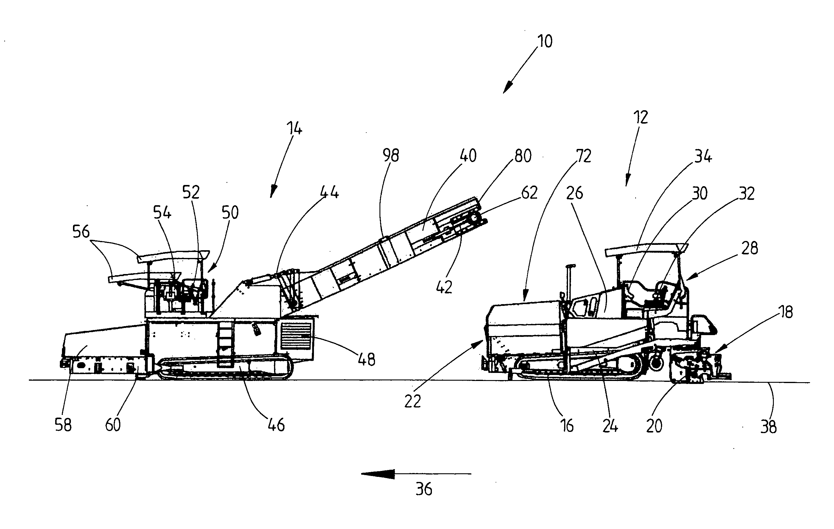 Process for producing a road covering, feeder, road paver and paving train