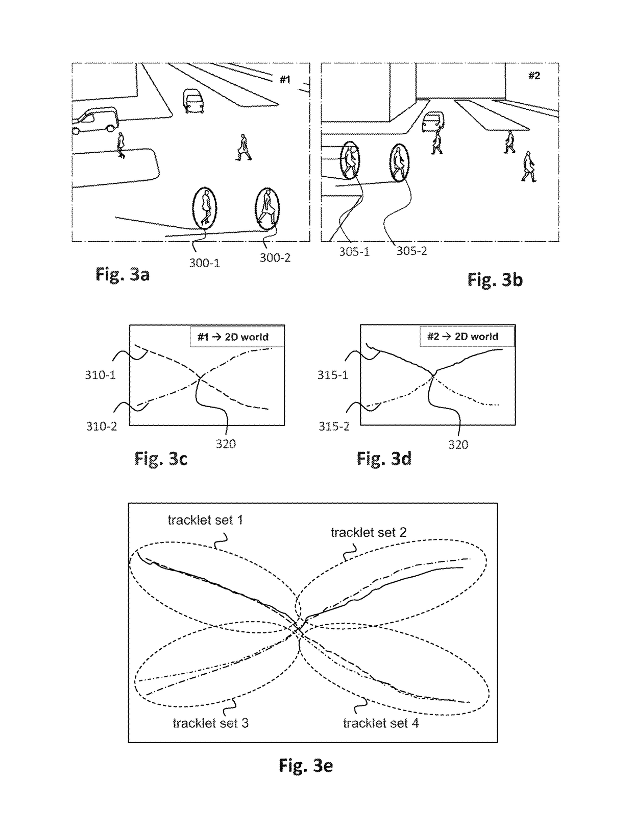 Methods, devices and computer programs for tracking targets using independent tracking modules associated with cameras