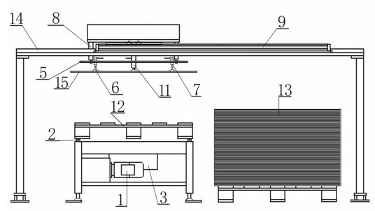 Automatic stowage device of substitutive loading sliding sheet of goods transport tray