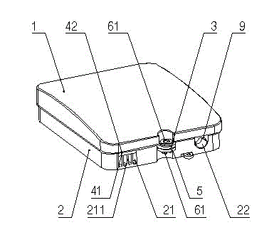 Locking device of box and optical fiber division box