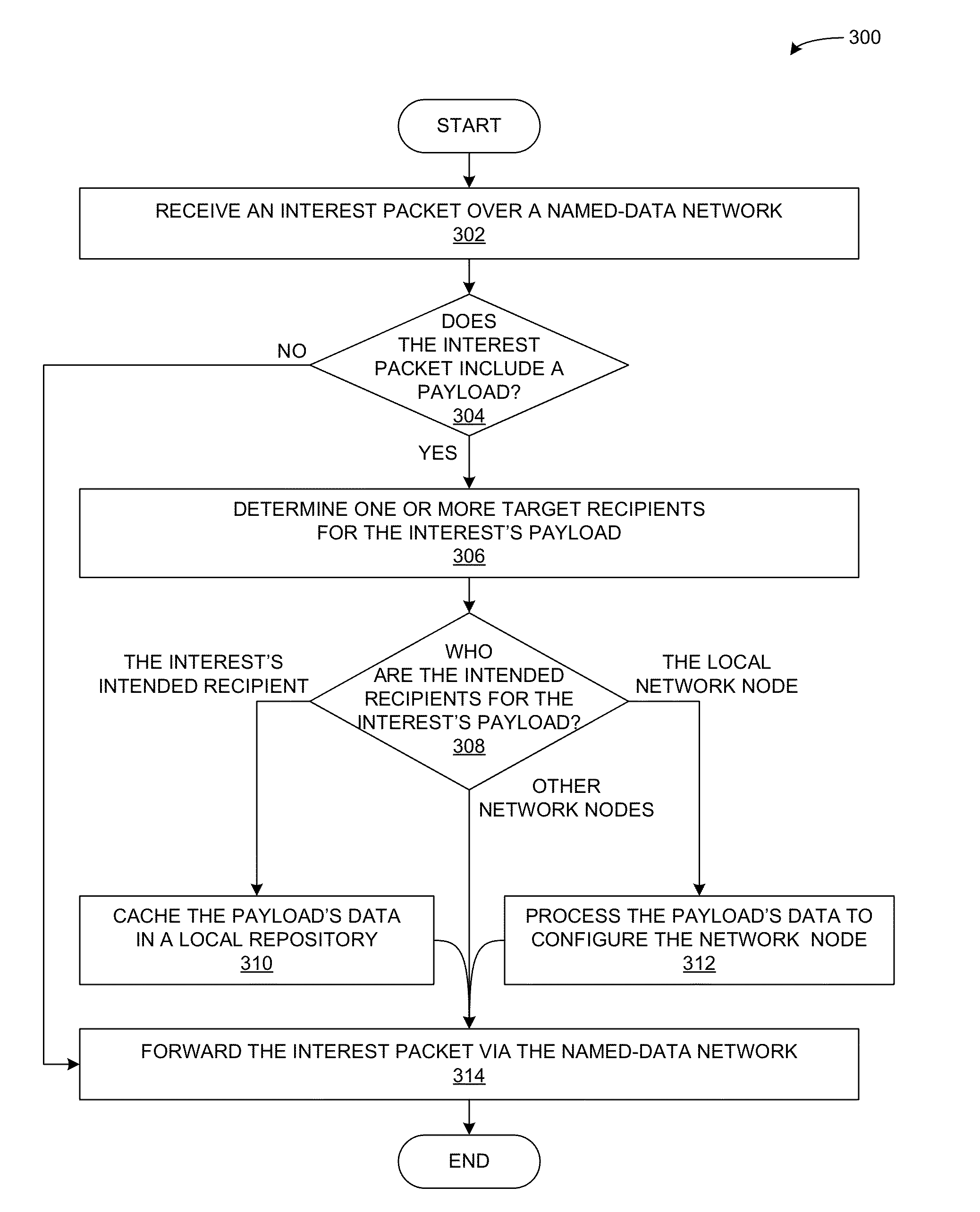 Interest messages with a payload for a named data network