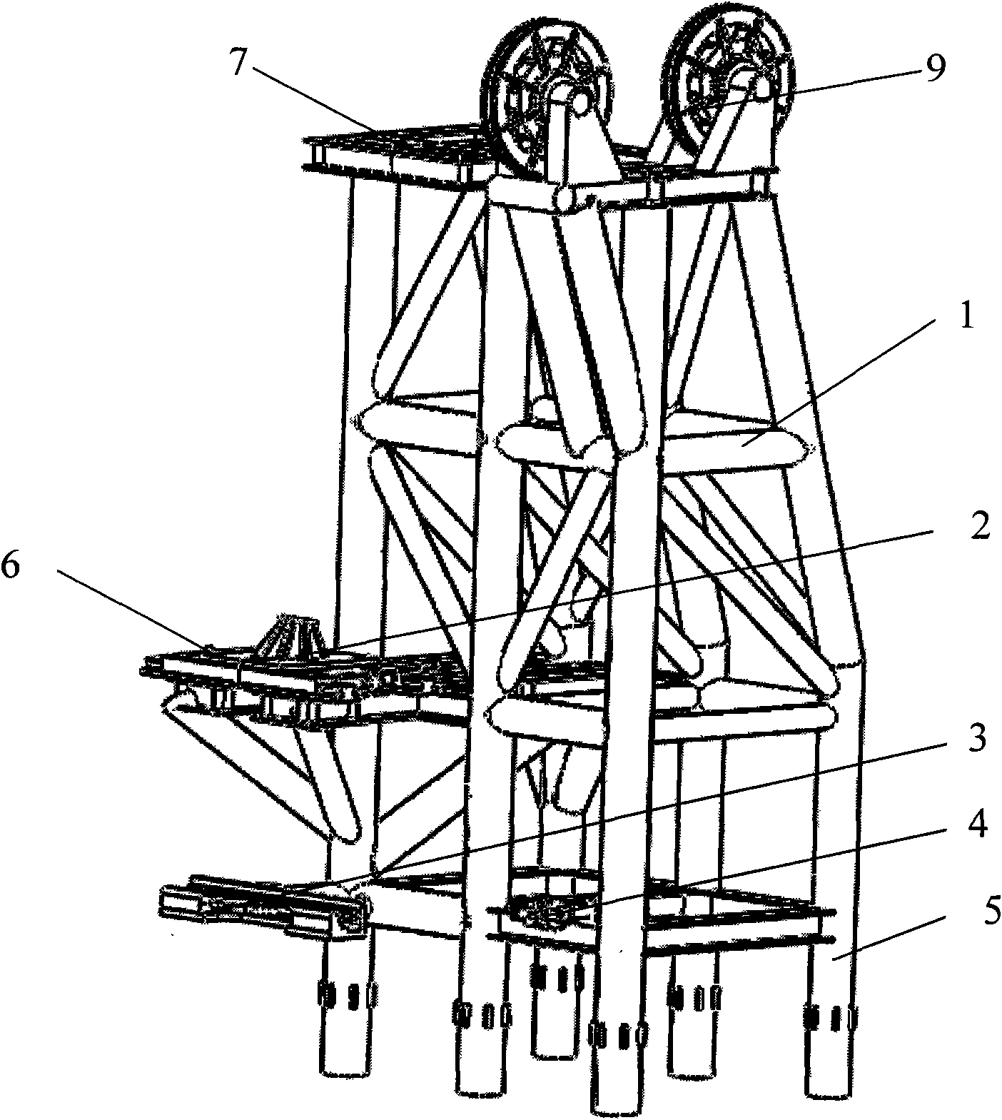 Installation device for deepwater stand pipes and underwater facilities