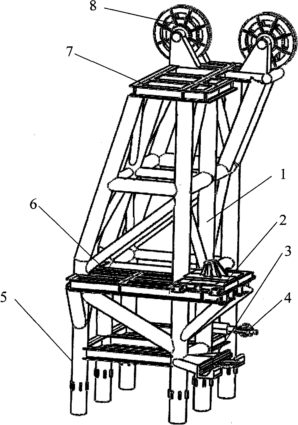 Installation device for deepwater stand pipes and underwater facilities