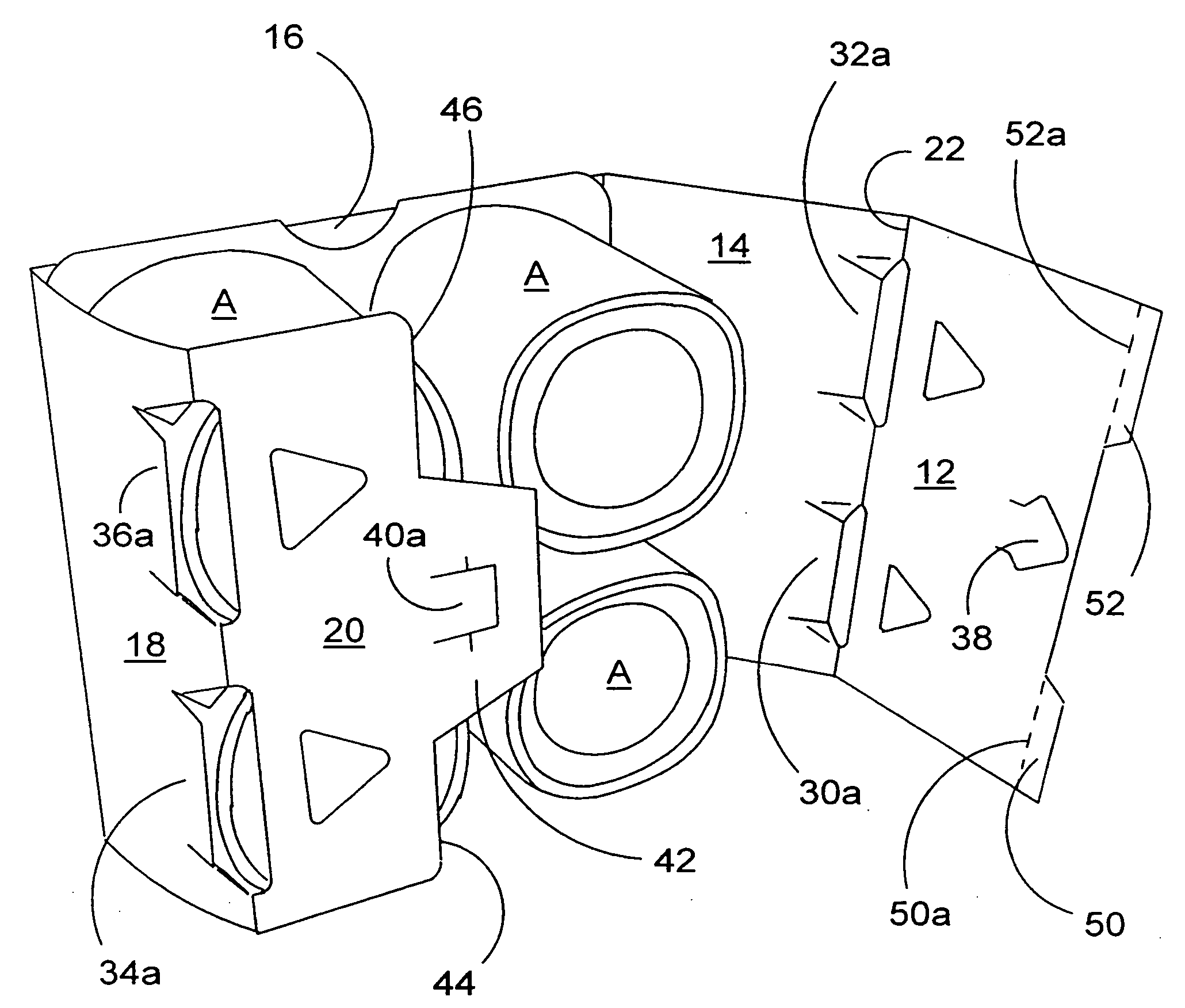 Carton with overlapped base panels and blank therefor