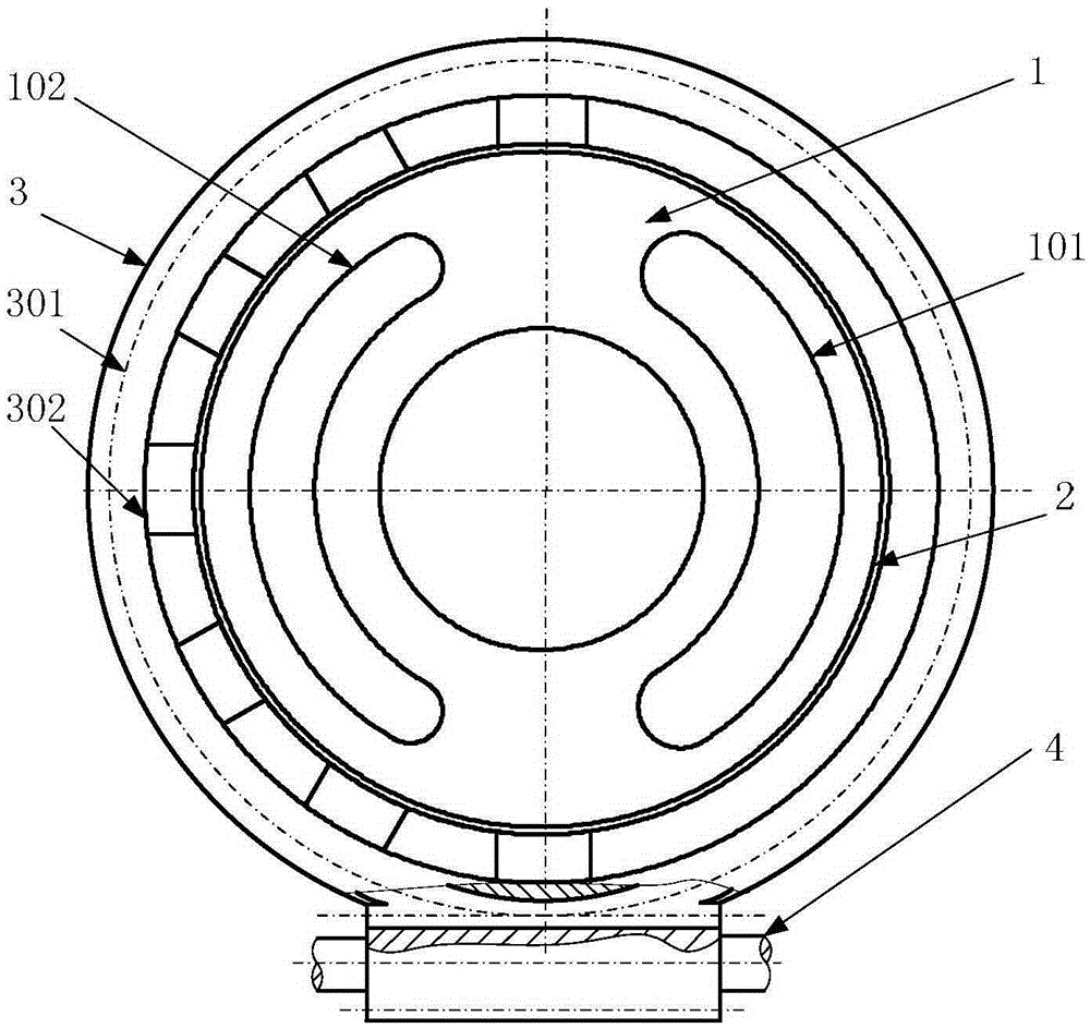 Split axial plunger pump flow distribution plate with rotatable outer sealing belt