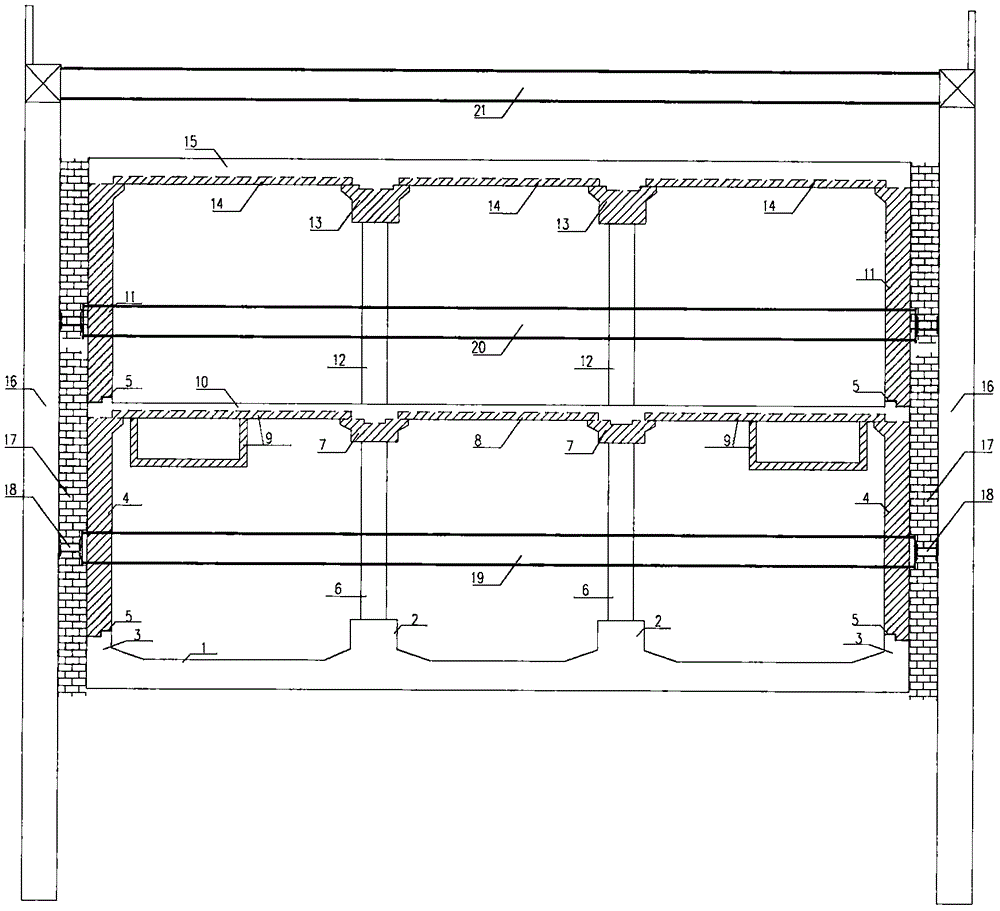 Construction method for open excavation assembly monolithic structure subway station using pile-strut bracing system