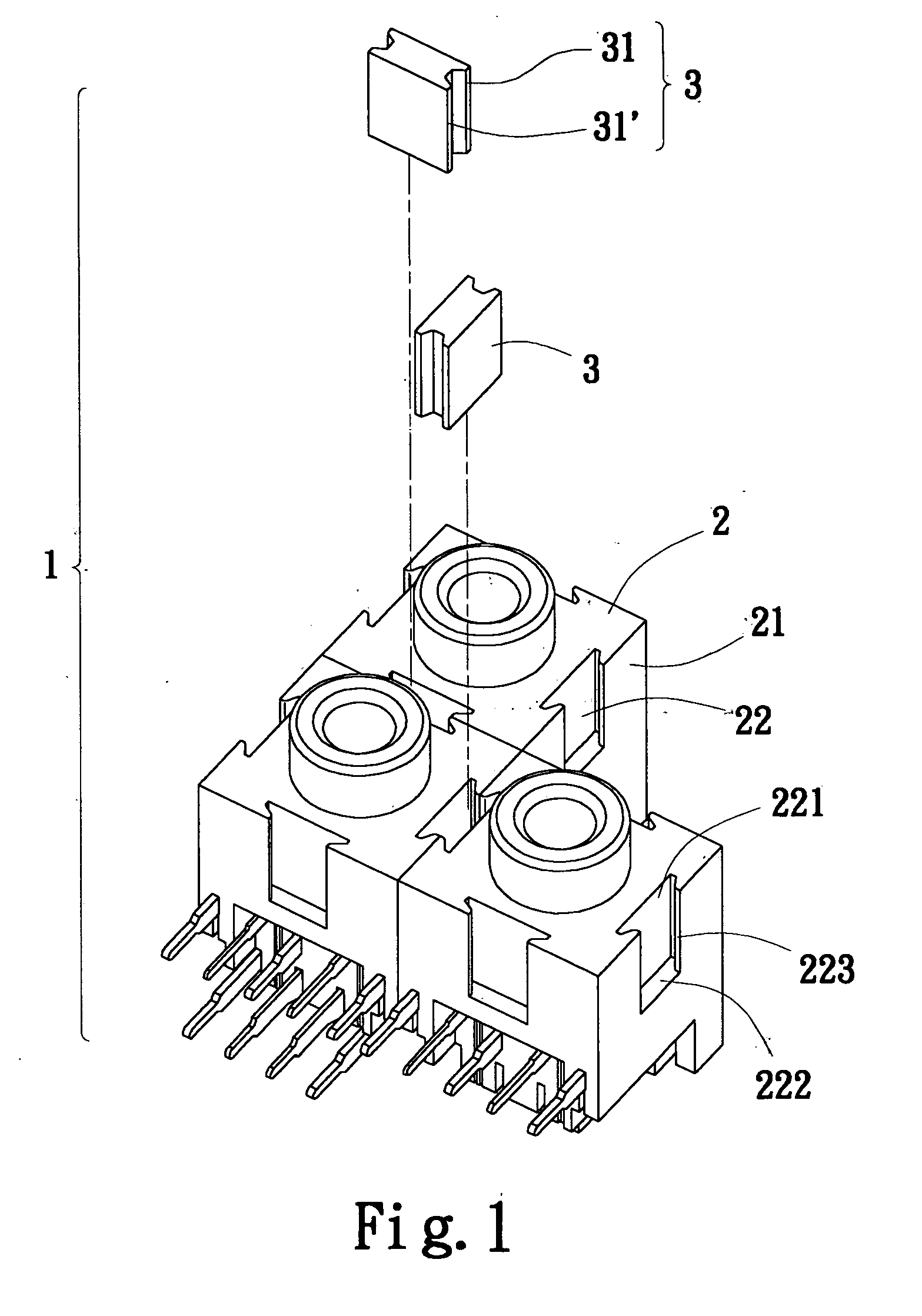 Piled-up audio-source socket