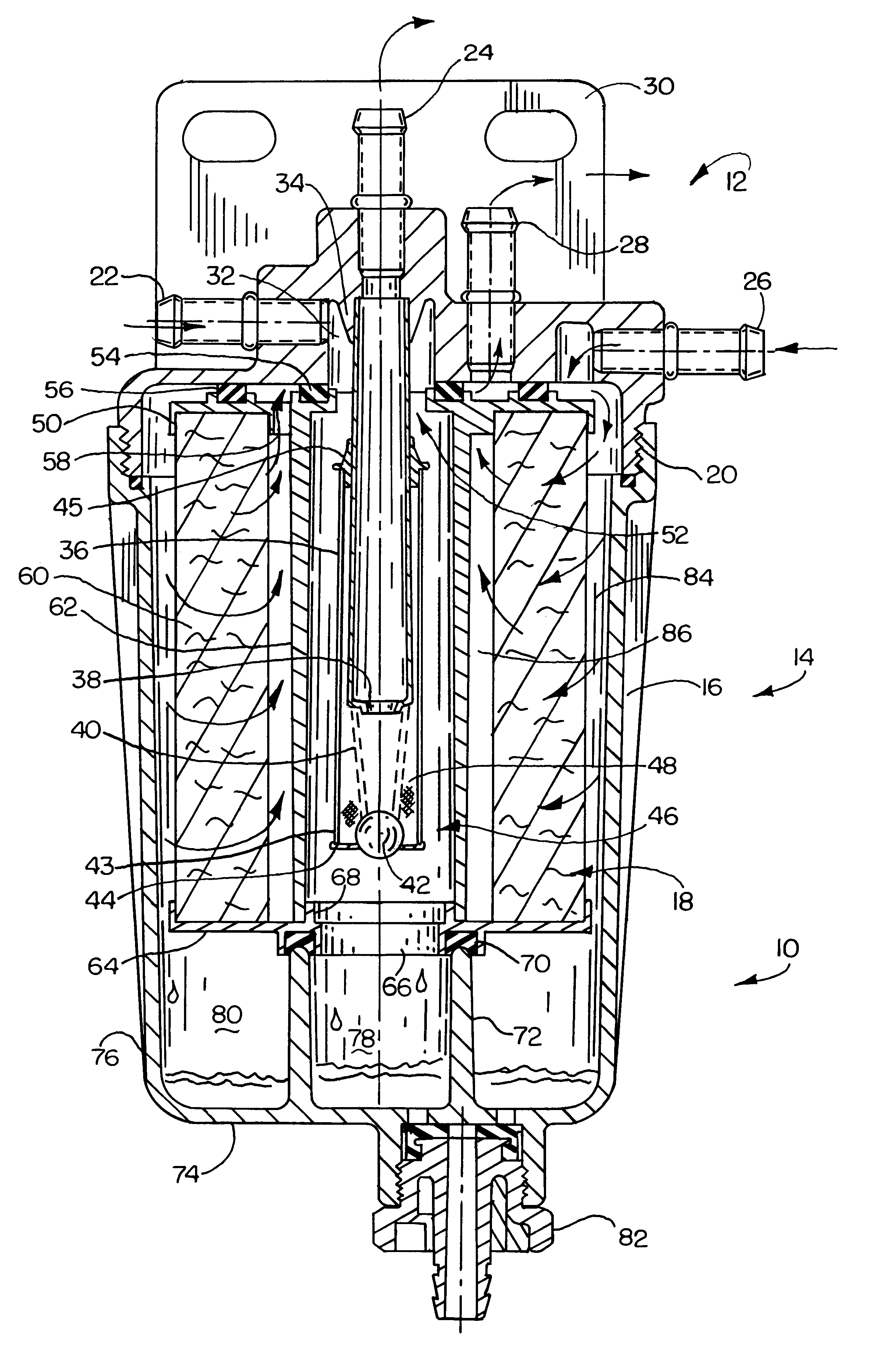 Double pass fuel filter assembly