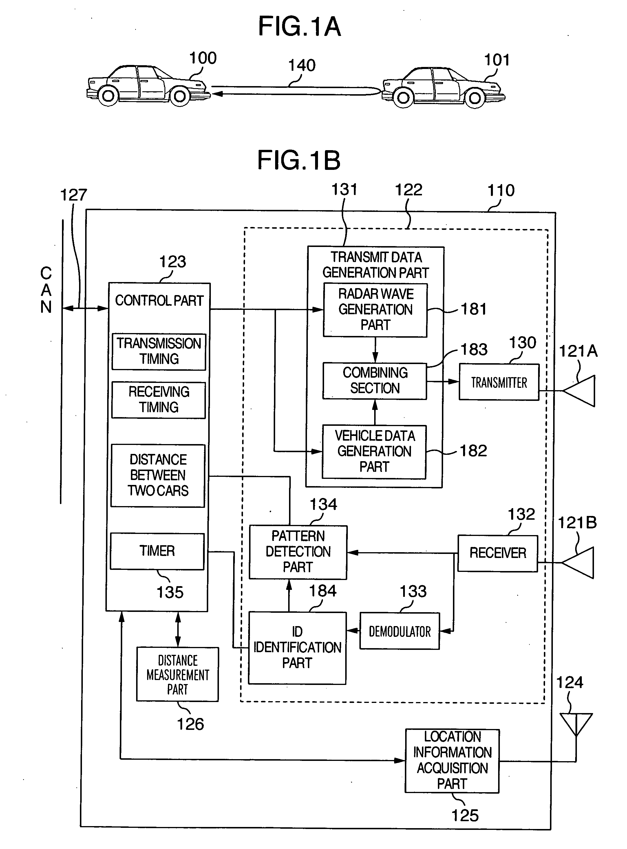 In-vehicle radar device and communication device