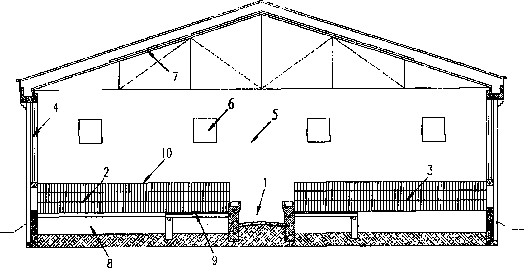 High-rack type pad material fermentation goat colony house for intensive culture